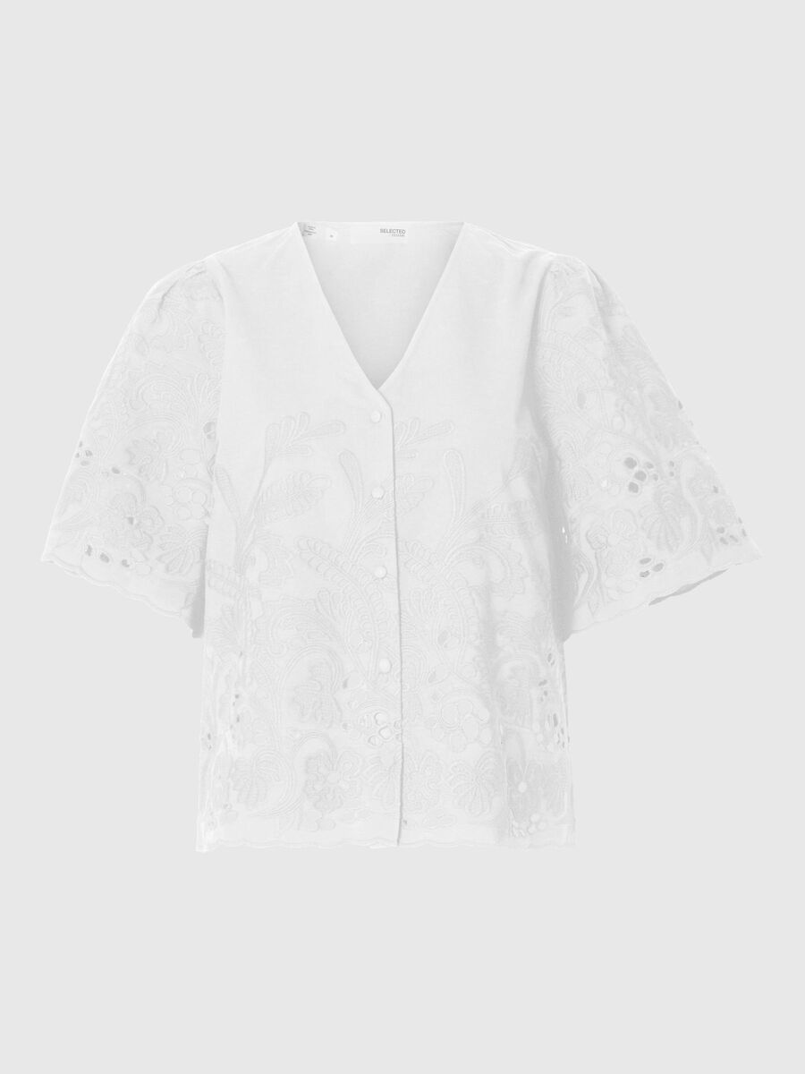 Selected BESTICKTES KURZARMHEMD, Bright White, highres - 16096441_BrightWhite_001.jpg