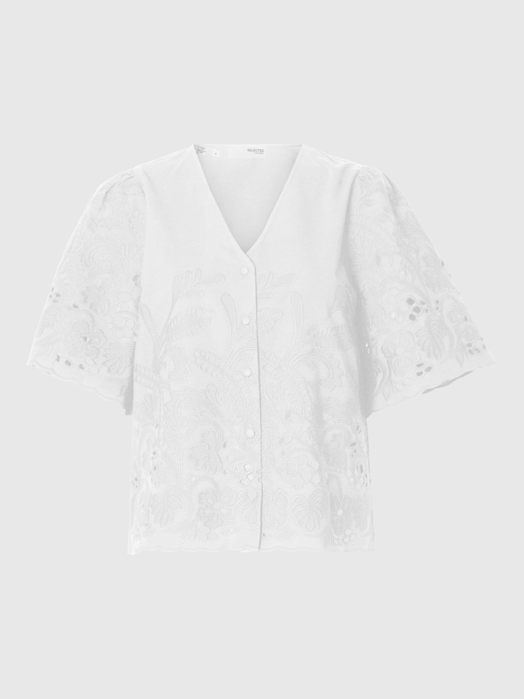 BRODERET KORTÆRMET SKJORTE, Bright White, highres