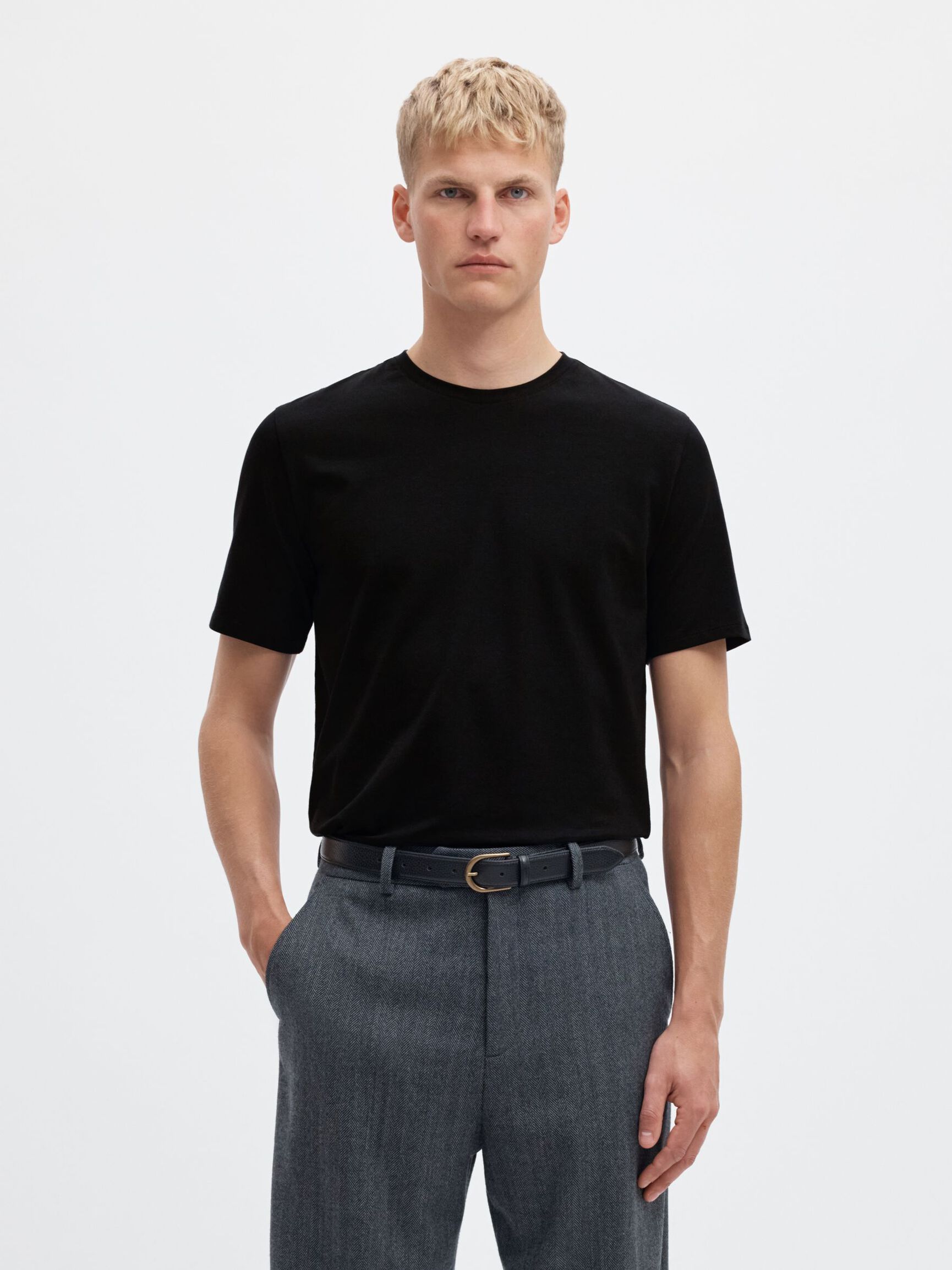 SLIM FIT SHORT SLEEVE CREWNECK T-SHIRT, Black, highres