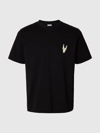 REGULAR FIT PRINTED CREWNECK T-SHIRT, Black, highres