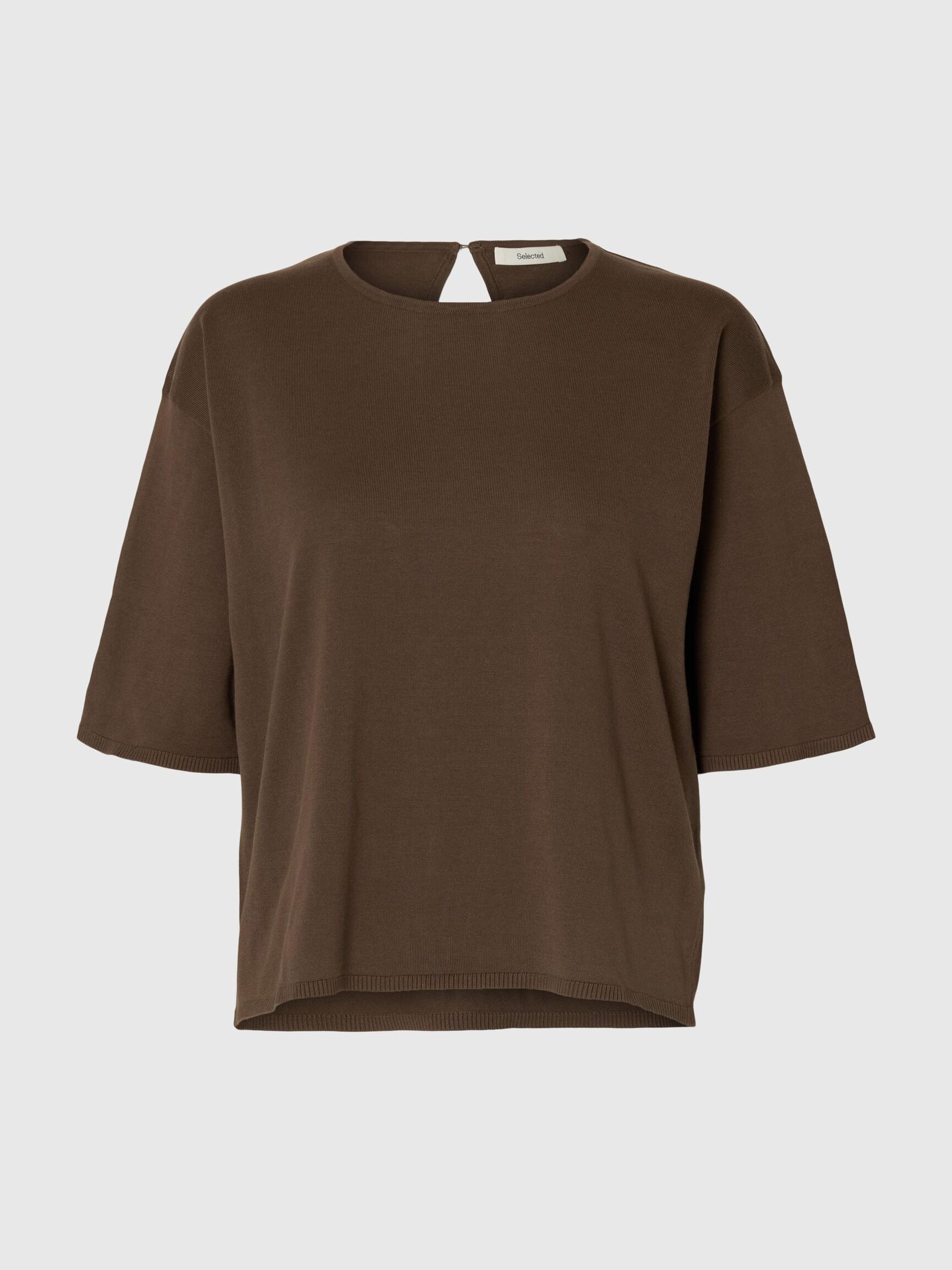 COTTON 2/4 SLEEVED BLOUSE, Chocolate Chip, highres