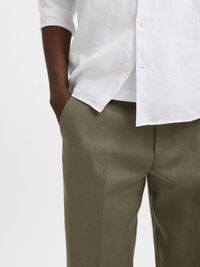REGULAR FIT LINEN TROUSERS, Olive Green, highres