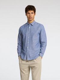 LONG SLEEVED SHIRT, Medium Blue Denim, highres