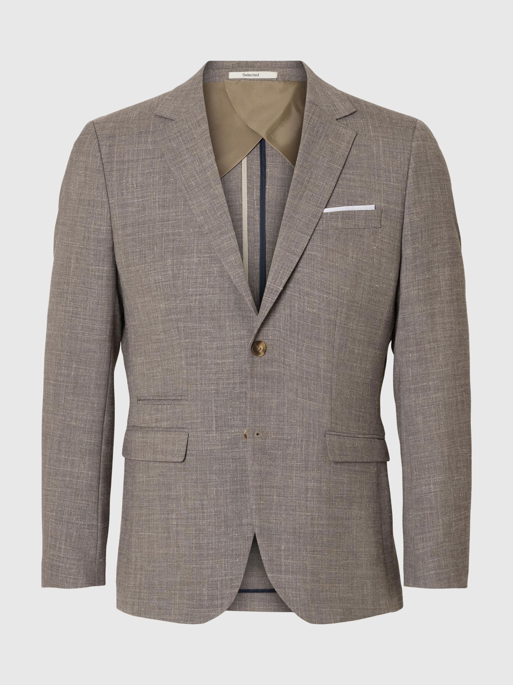 SLIM FIT EINREIHIGER BLAZER, Dark Sand Melange, highres