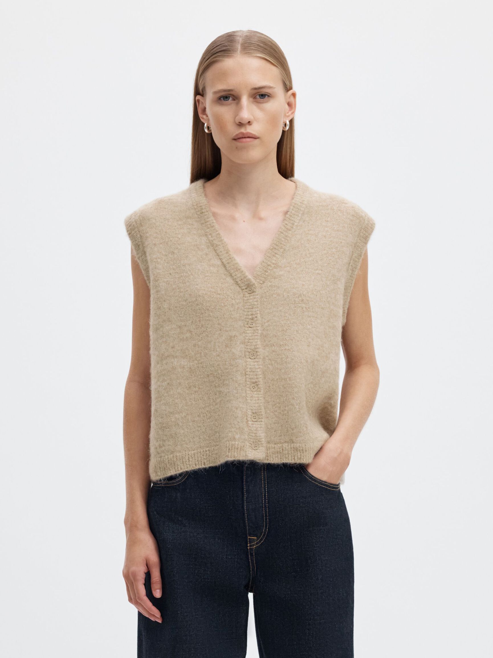 WOOL BLEND KNITTED VEST, Island Fossil, highres