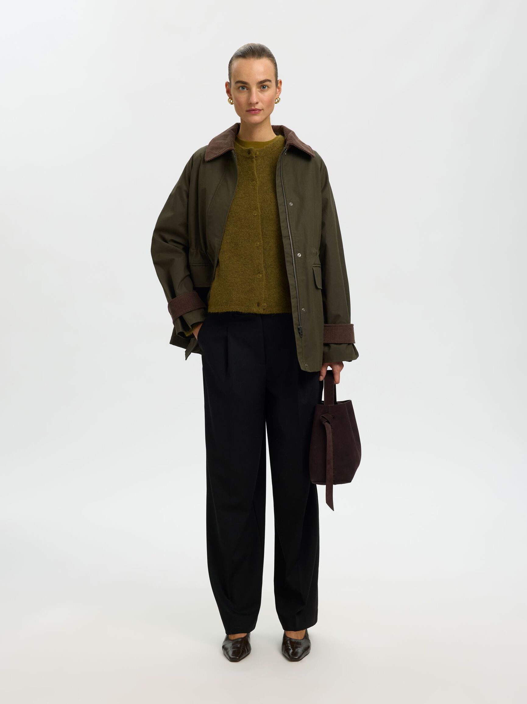 WOOL BLEND CARDIGAN, Fir Green, highres
