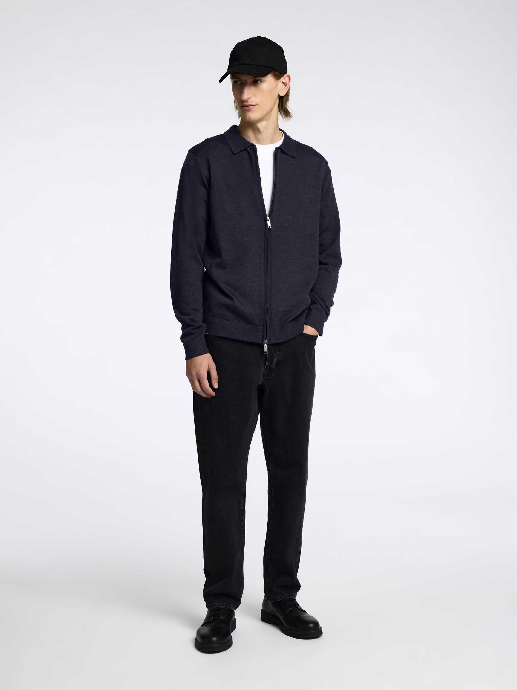 WOOL BLEND ZIP-FRONT CARDIGAN, Dark Sapphire, highres