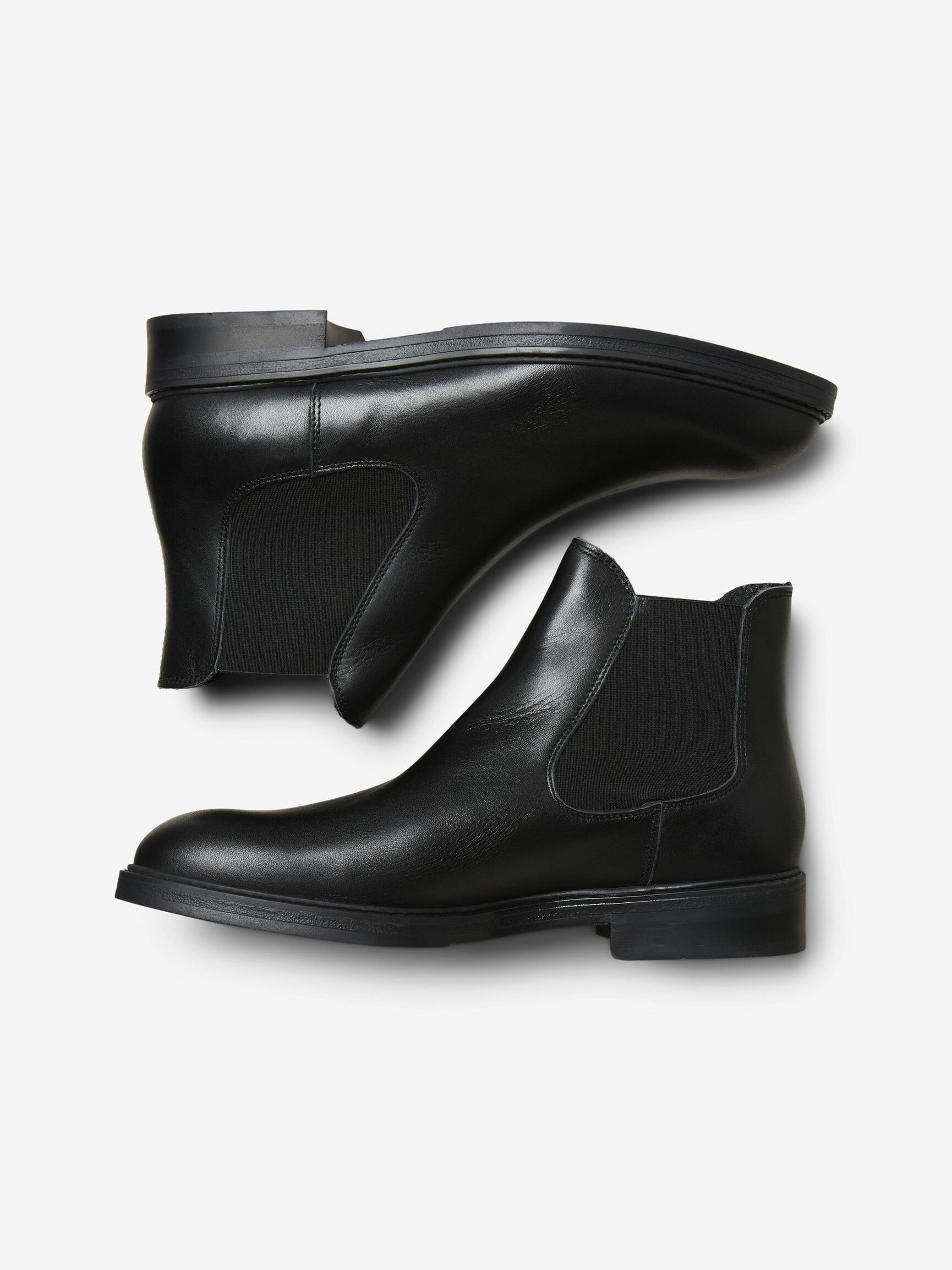 LEATHER CHELSEA BOOTS, Black, highres
