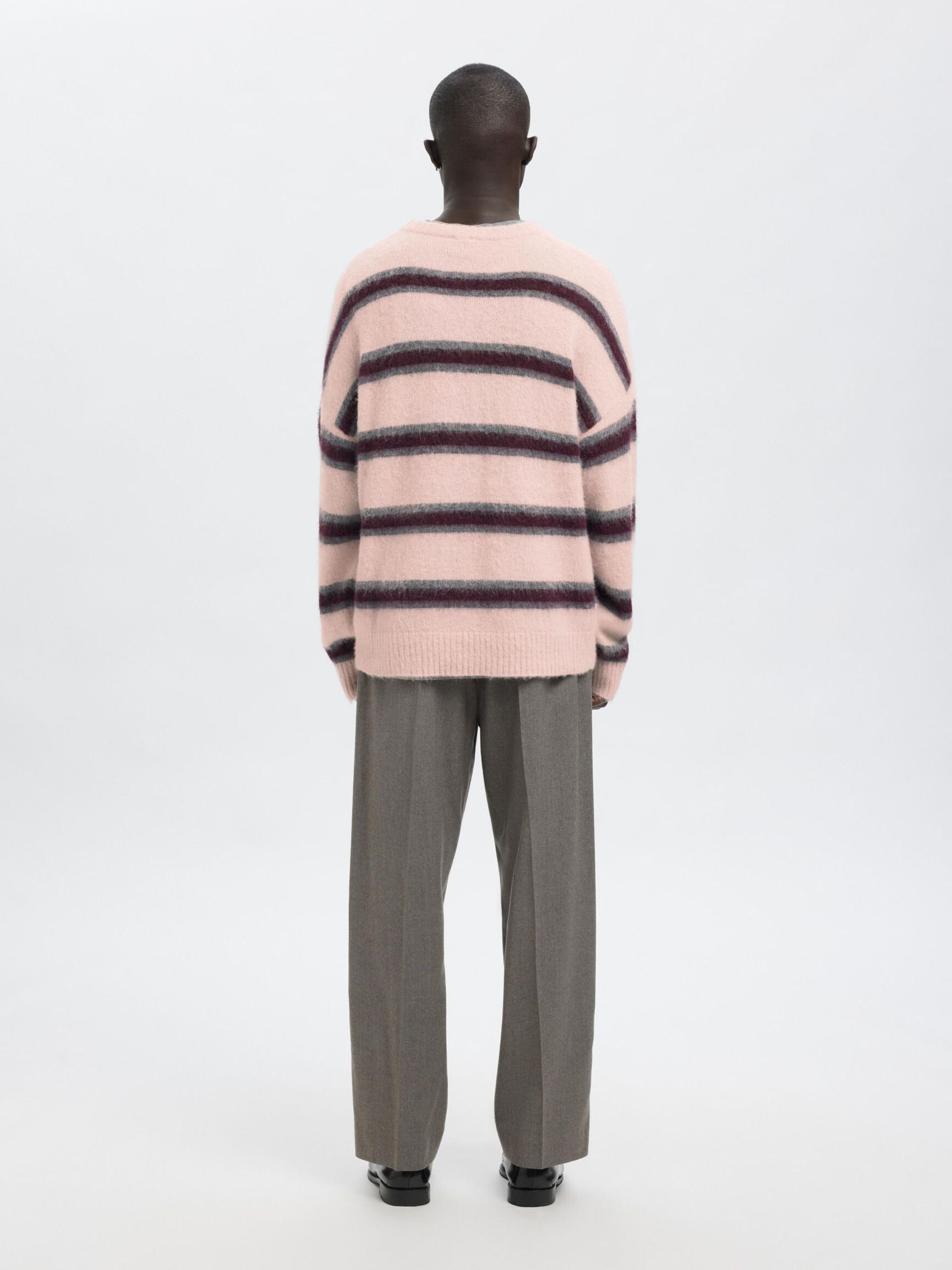 STRIPED KNITTED PULLOVER, Barely Pink, highres