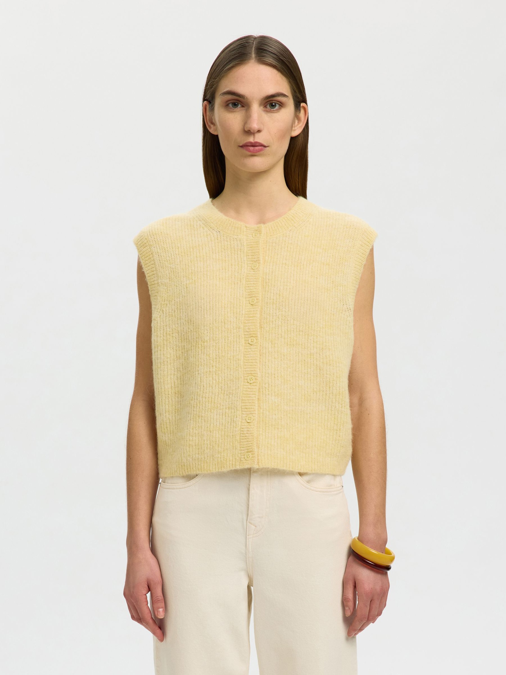WOOL BLEND WAISTCOAT, Italian Straw, highres