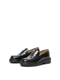 LEATHER LOAFERS, Black, highres
