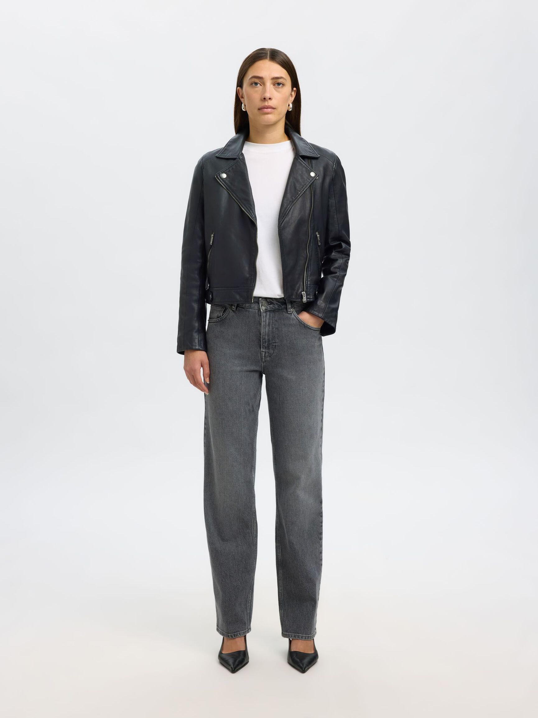 CLASSIC LEATHER JACKET, Black, highres