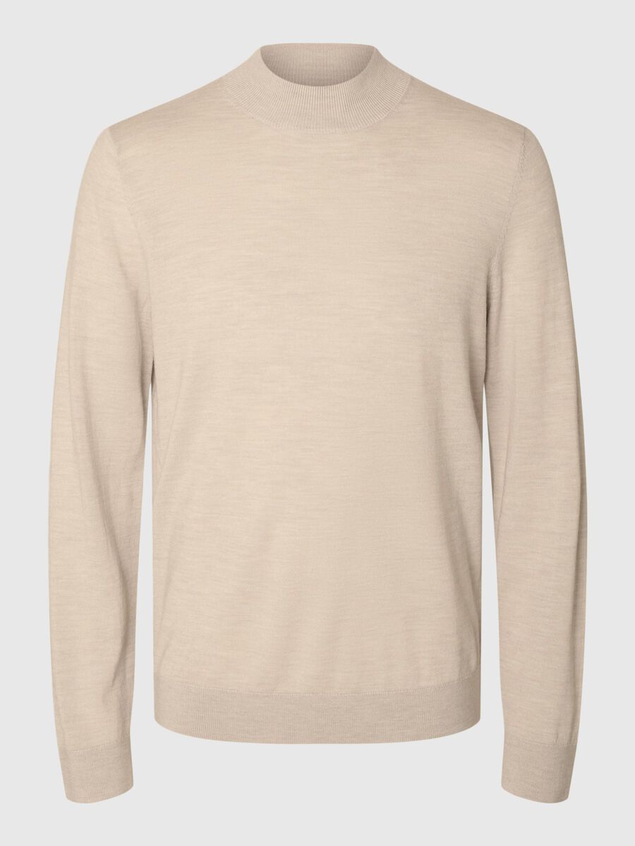 Selected 100% MERINO WOOL MOCK-NECK JUMPER, Oatmeal, highres - 16096253_Oatmeal_001.jpg