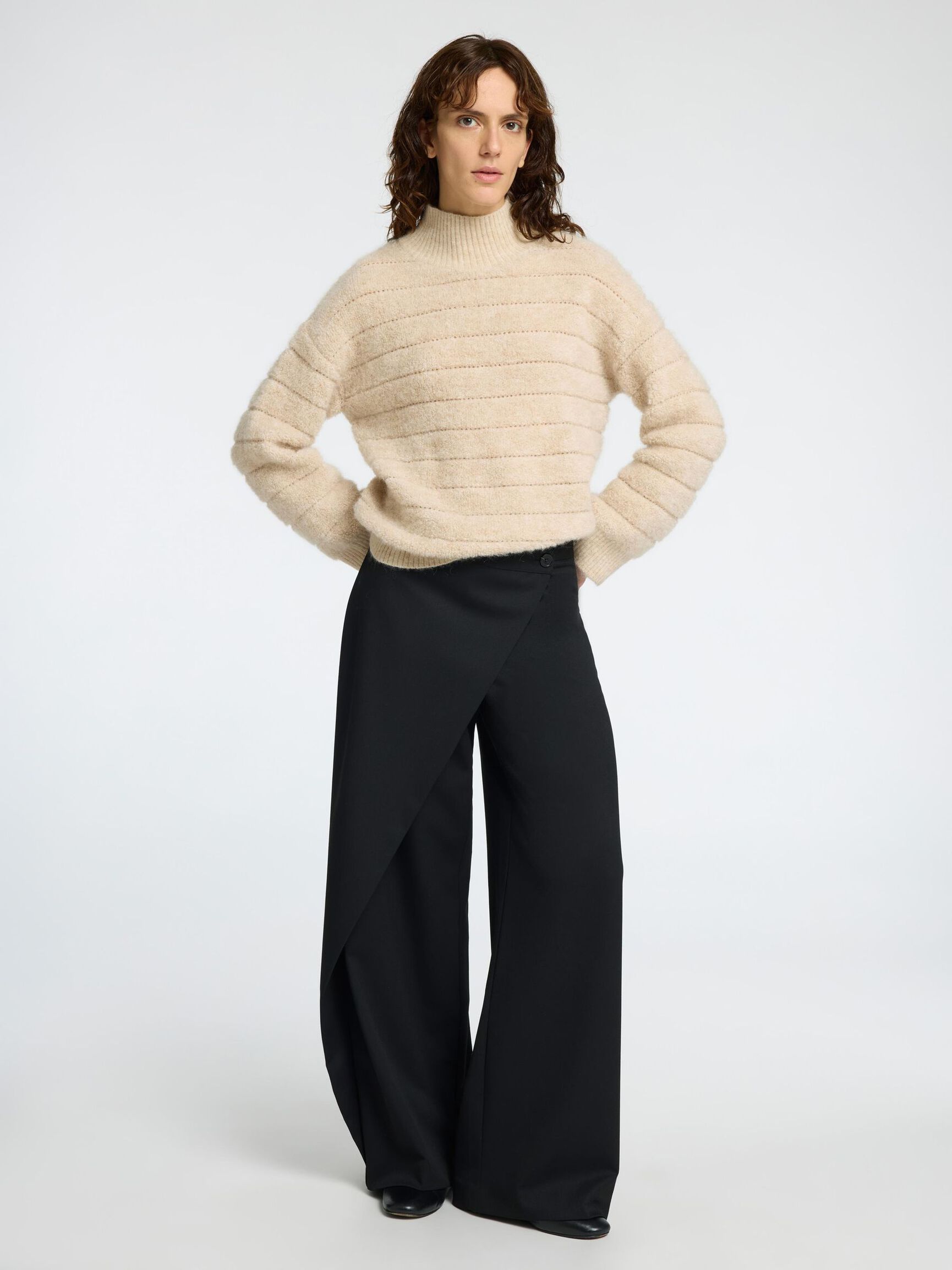 WOLLGEMISCH PULLOVER MIT HOHEM KRAGEN, Birch, highres