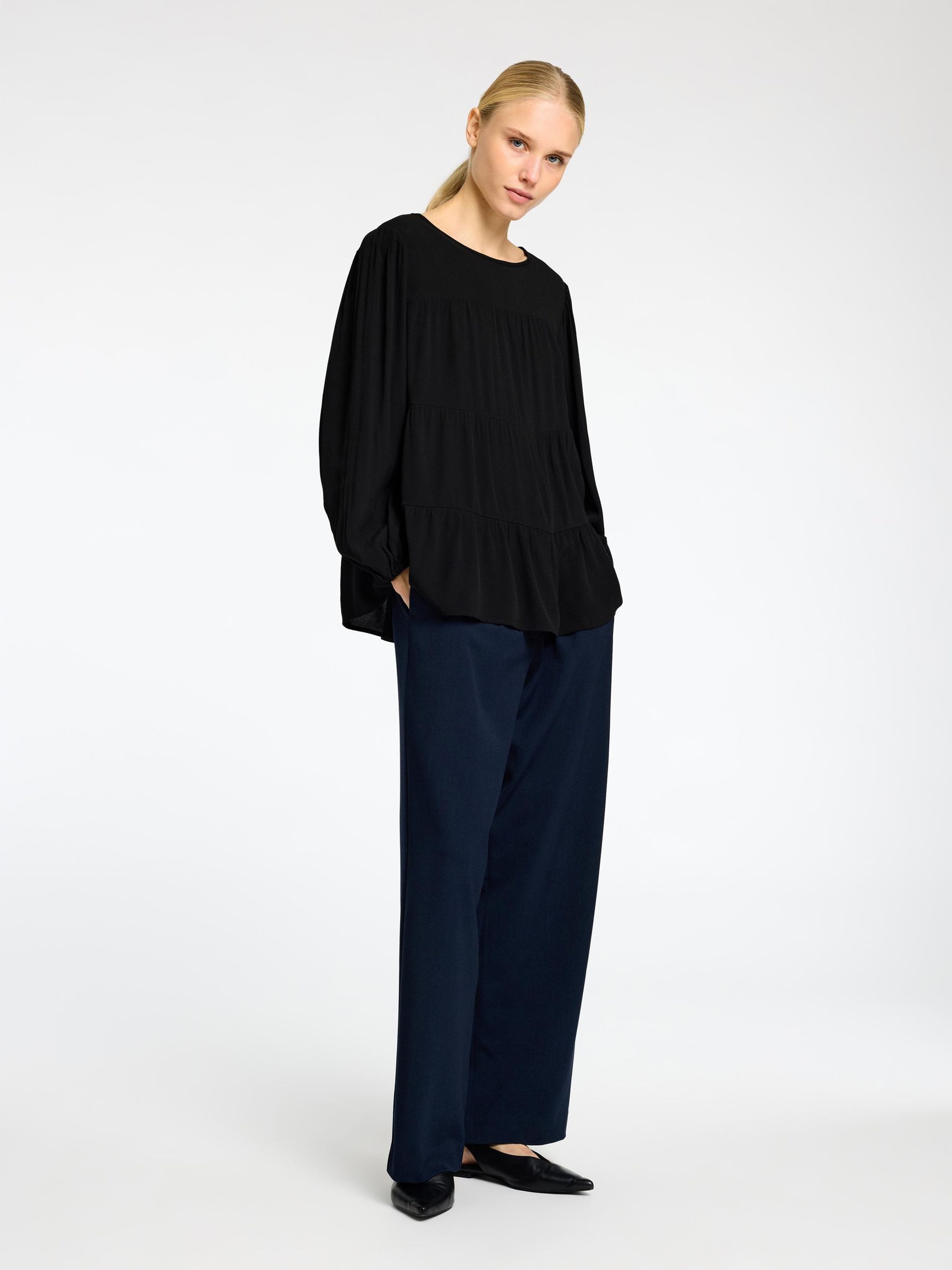 VISCOSE BLEND BLOUSE, Black, highres