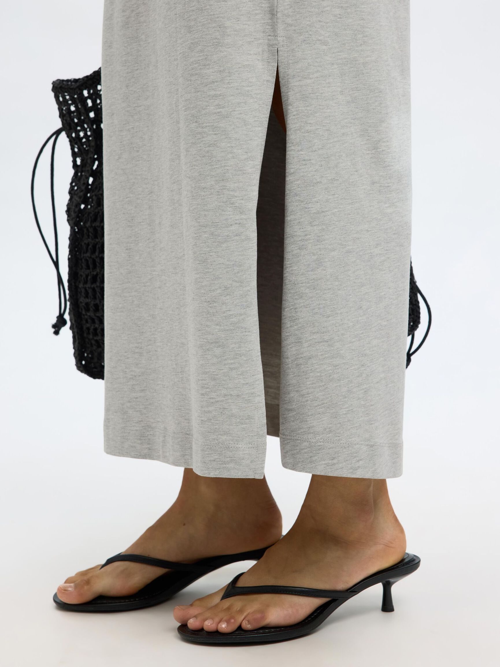 ÄRMELLOSES BAUMWOLL MAXIKLEID, Light Grey Melange, highres