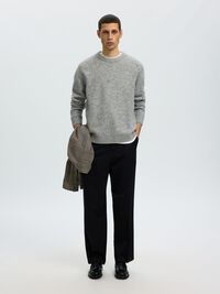 WAFFLE KNIT JUMPER, Light Grey Melange, highres