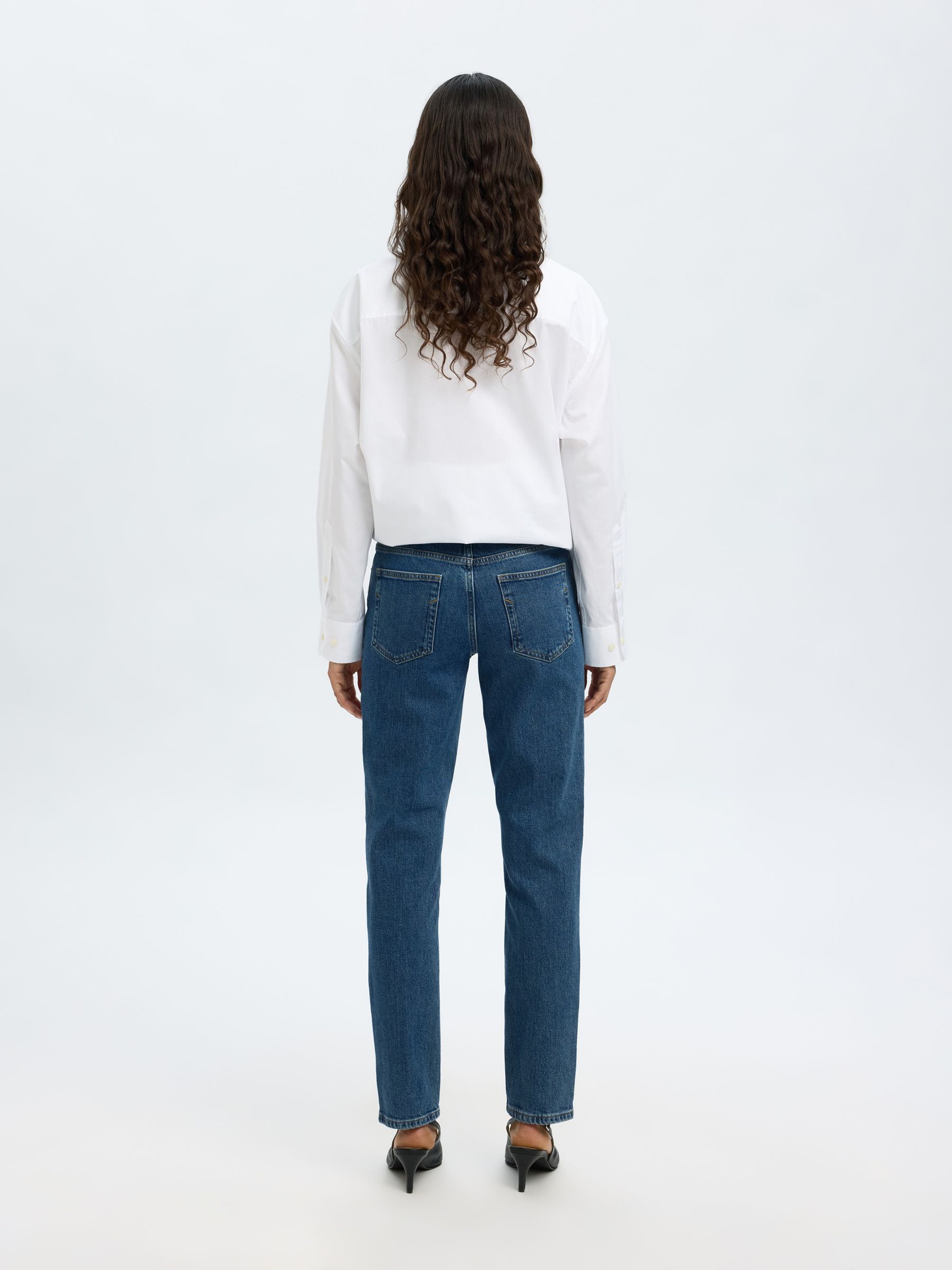 MID WAIST SLIM JEANS MED TAPERED FIT, Medium Blue Denim, highres