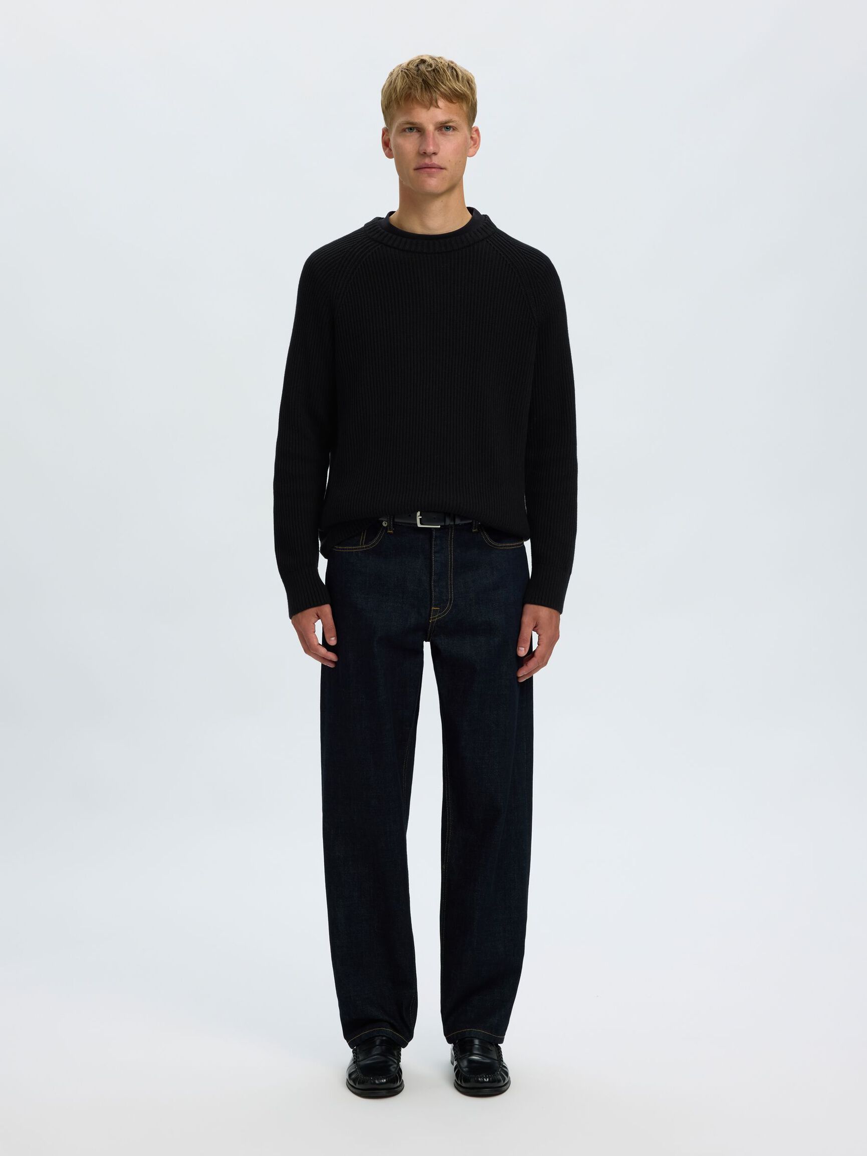 KATOENEN GEBREIDE TRUI, Black, highres