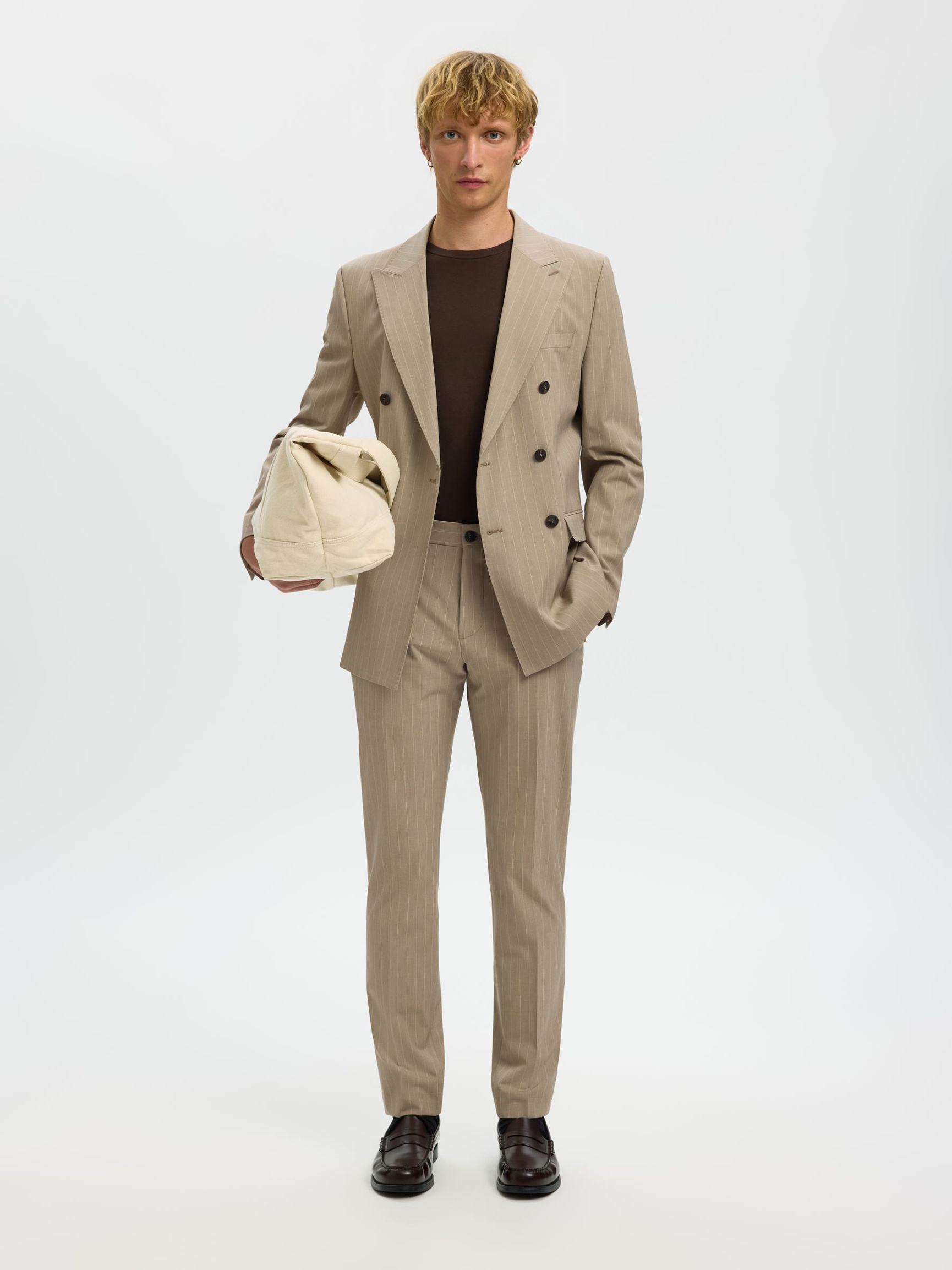NÅLESTRIBET SLIM-FIT BLAZER, Sand, highres
