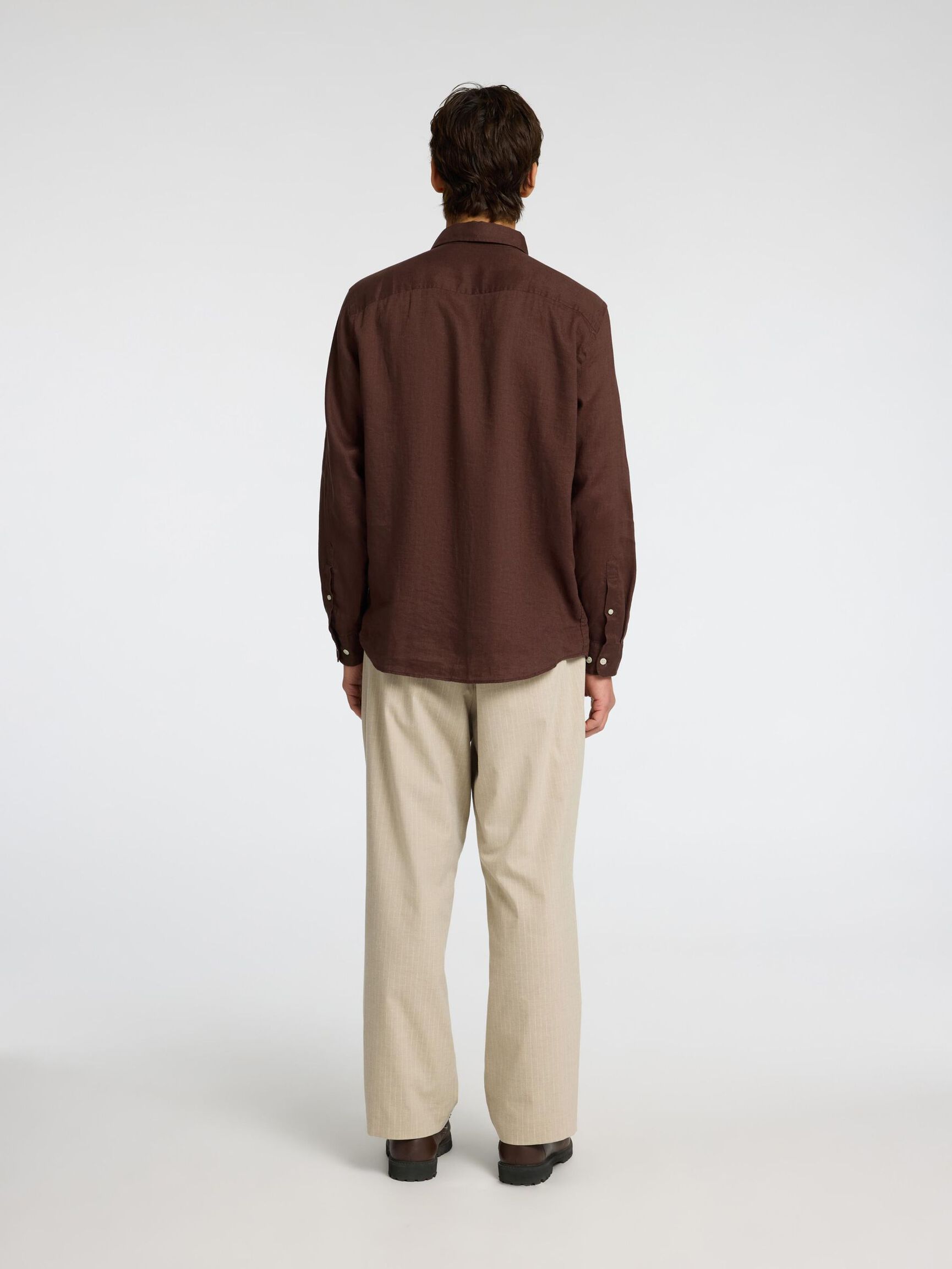 À MANCHES LONGUES CHEMISE EN LIN, Chocolate Brown, highres