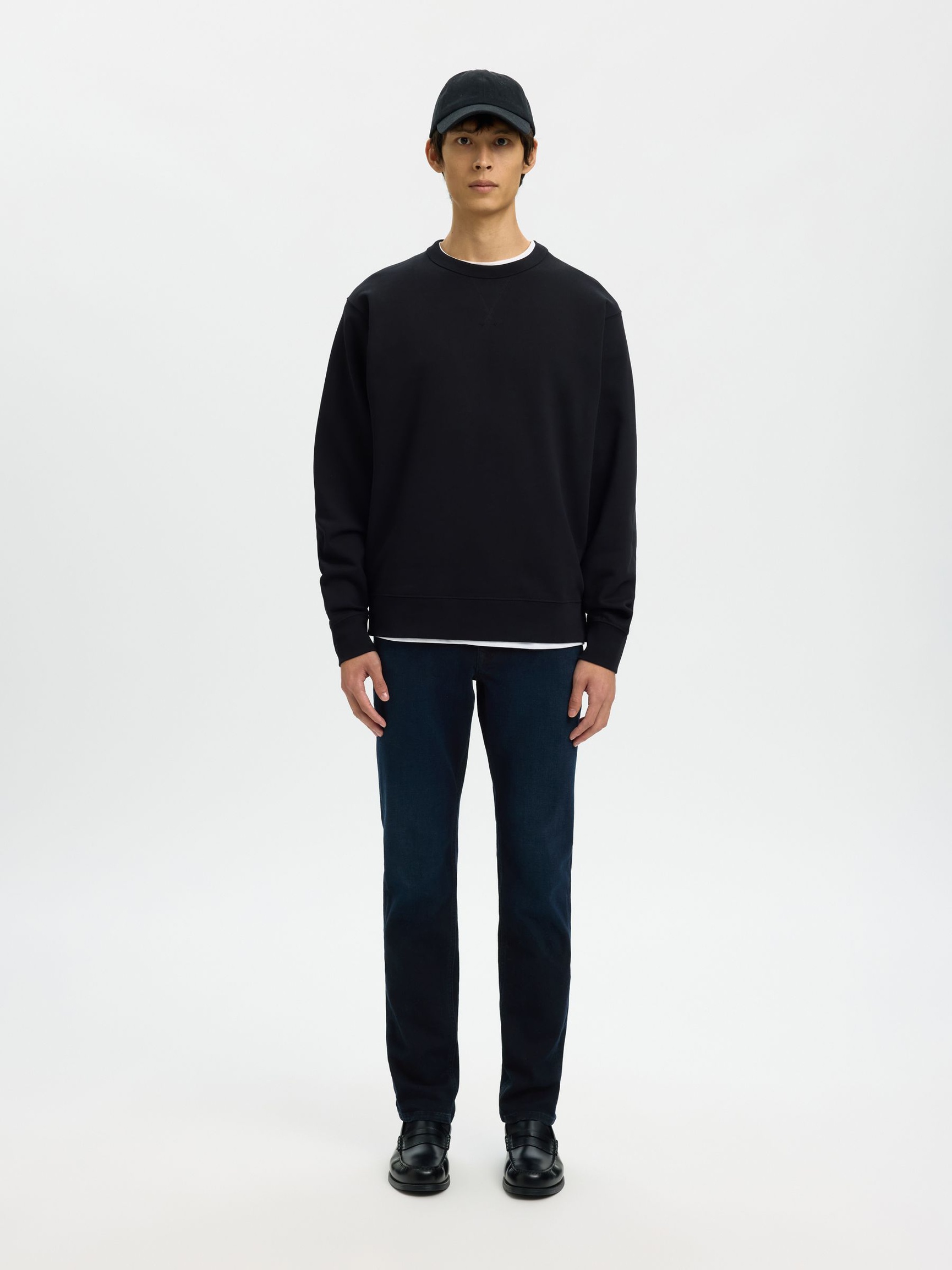 75 MØRK VASK SLIM FIT JEANS, Blue Black Denim, highres