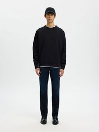 75 DARK WASH SLIM FIT JEANS, Blue Black Denim, highres