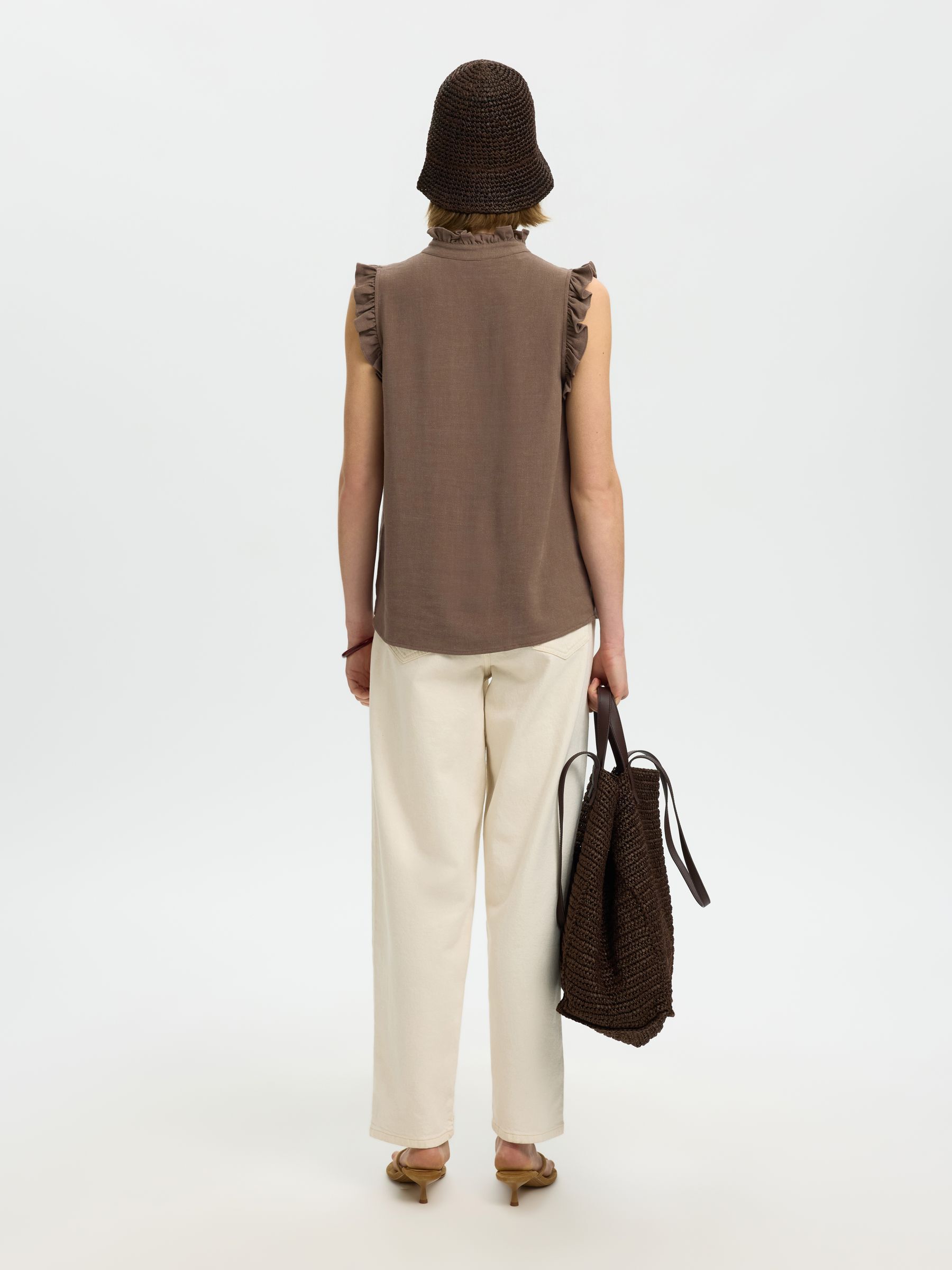 SLEEVELESS RUFFLE DETAIL TOP, Chocolate Chip, highres