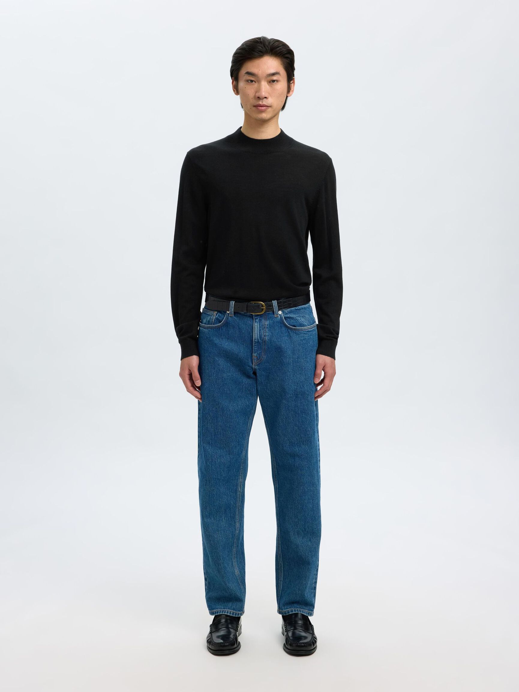 100% MERINO WOOL MOCK-NECK JUMPER, Black, highres