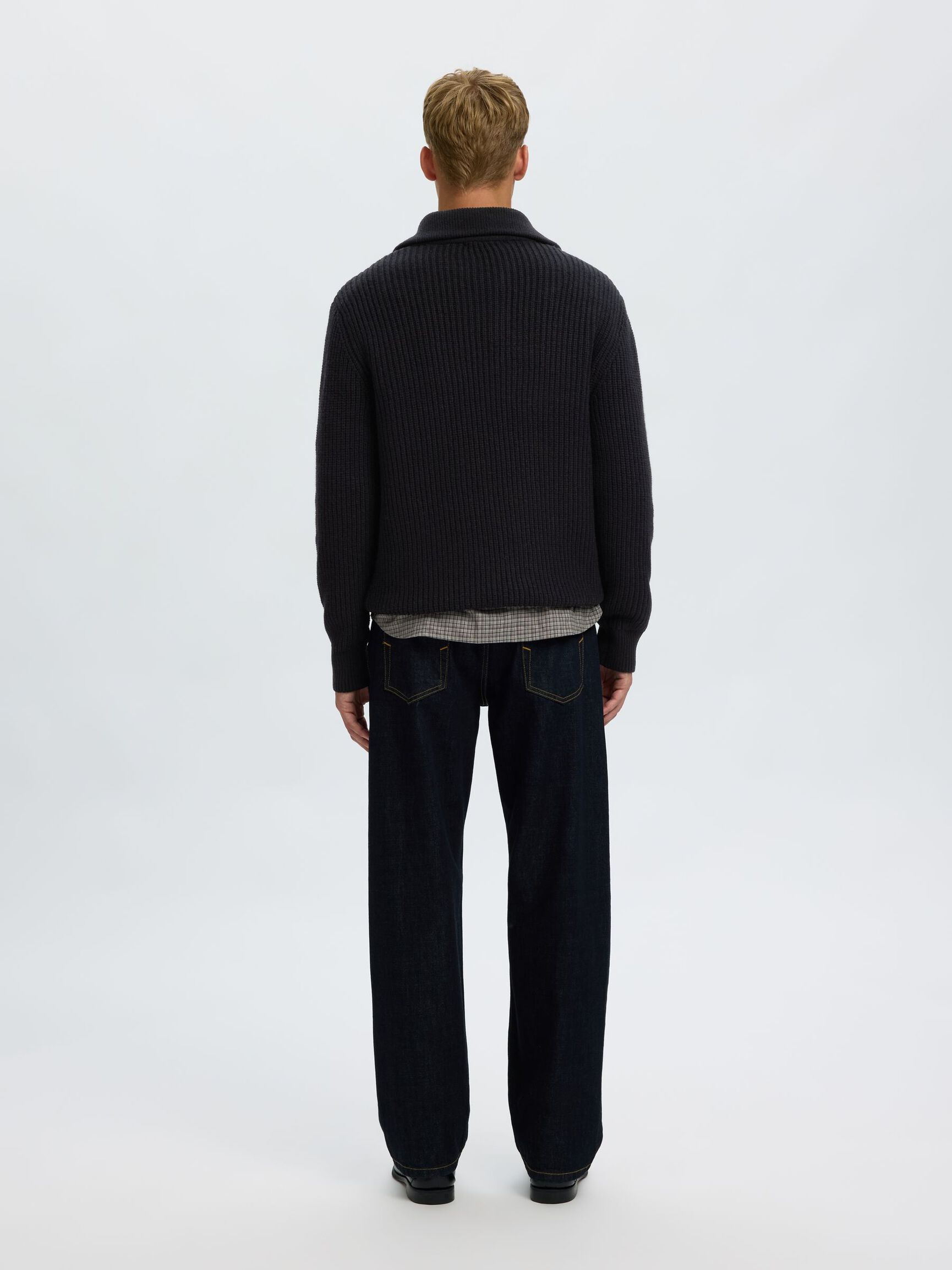 WOOL BLEND HALF-ZIP JUMPER, Black, highres