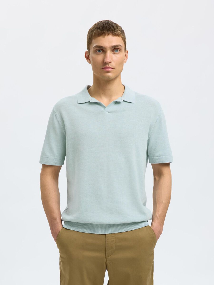 Selected SHORT SLEEVED KNITTED POLO SHIRT, Winter Sky, highres - 16096197_WinterSky_1168012_003.jpg