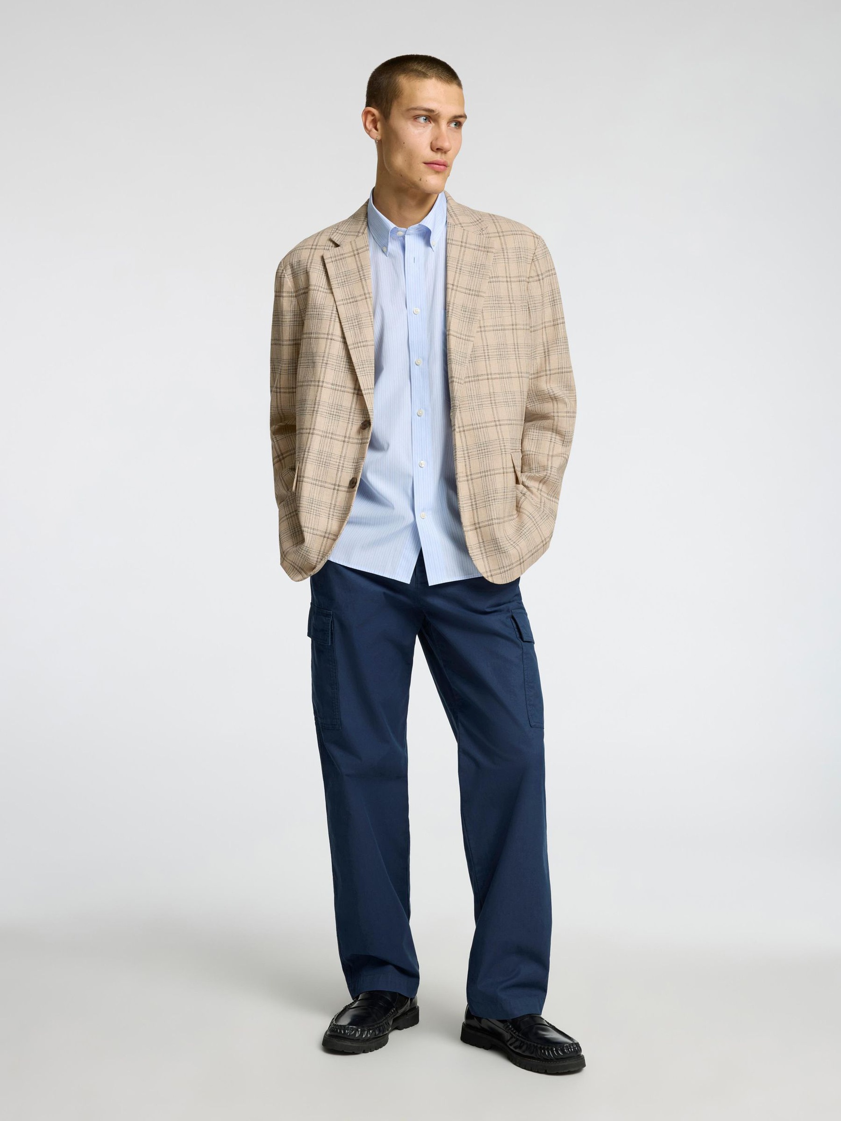 LINEN BLEND SINGLE-BREASTED BLAZER, Sand, highres