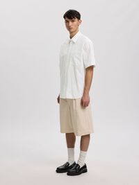 STRIBET KORTÆRMET SKJORTE, Brilliant White, highres