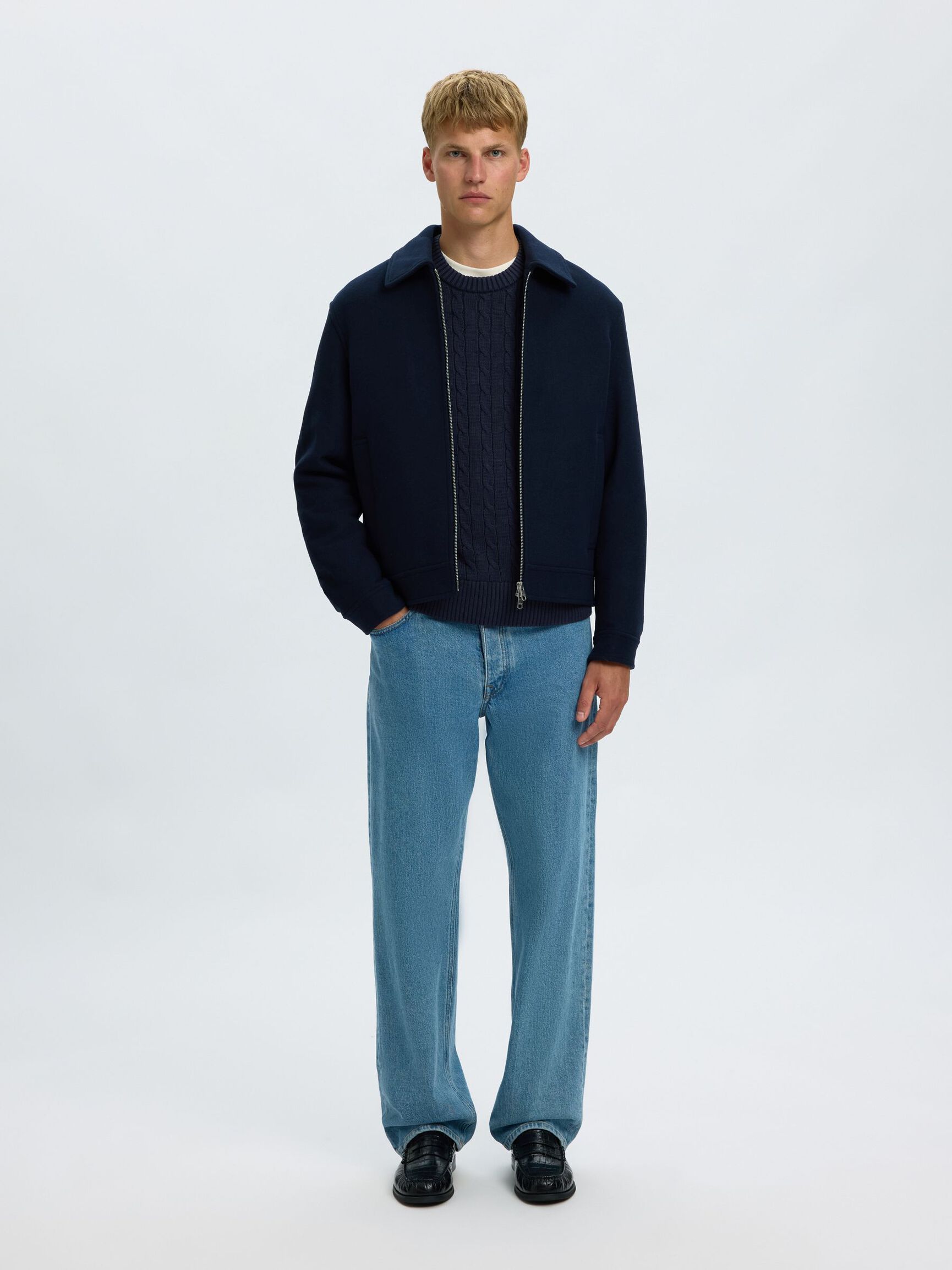 CABLE KNIT PULLOVER, Navy Blazer, highres