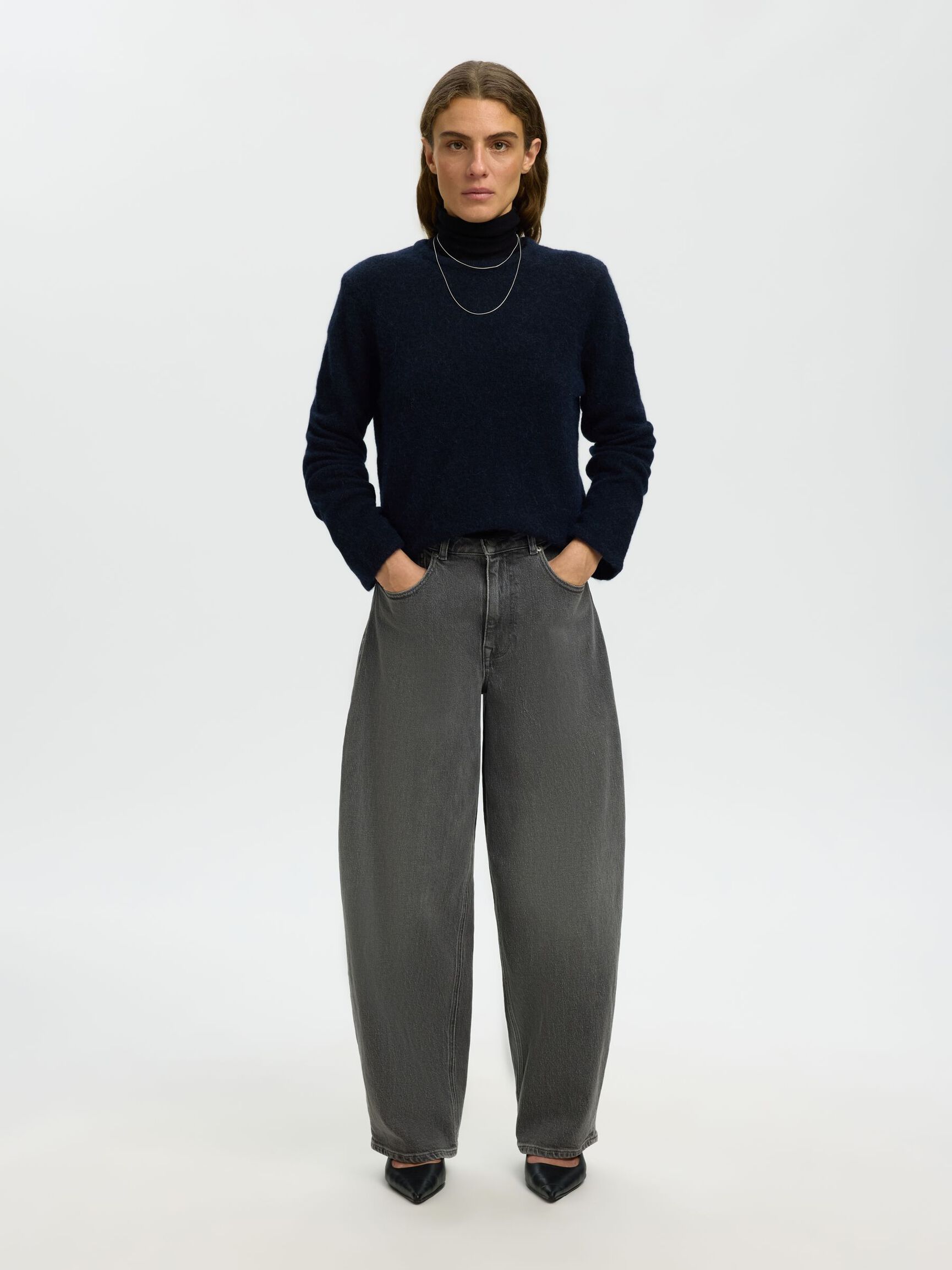 WOOL BLEND KNITTED PULLOVER, Dark Sapphire, highres