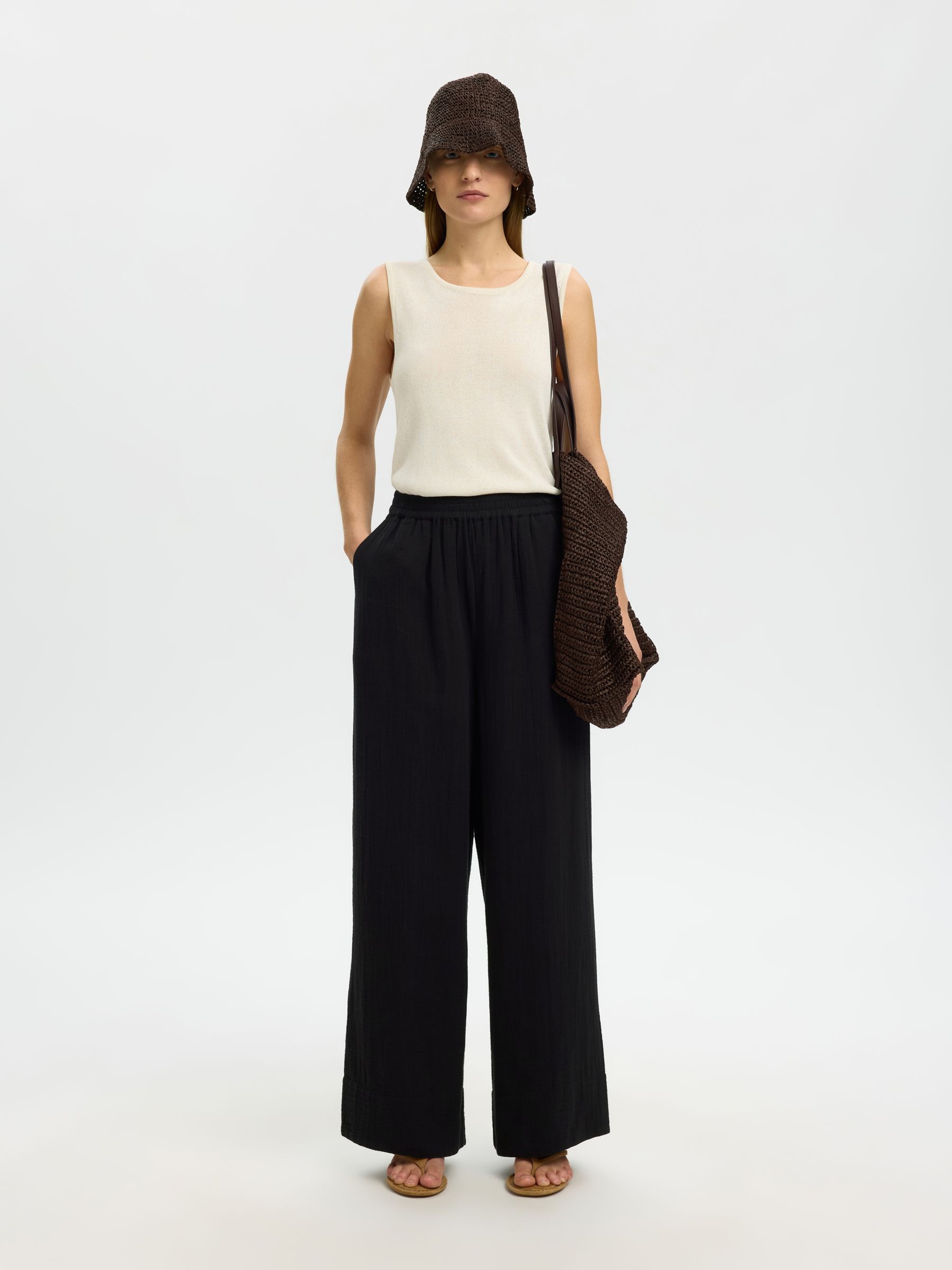 HOOG GETAILLEERD WIDE-LEG BROEK, Black, highres