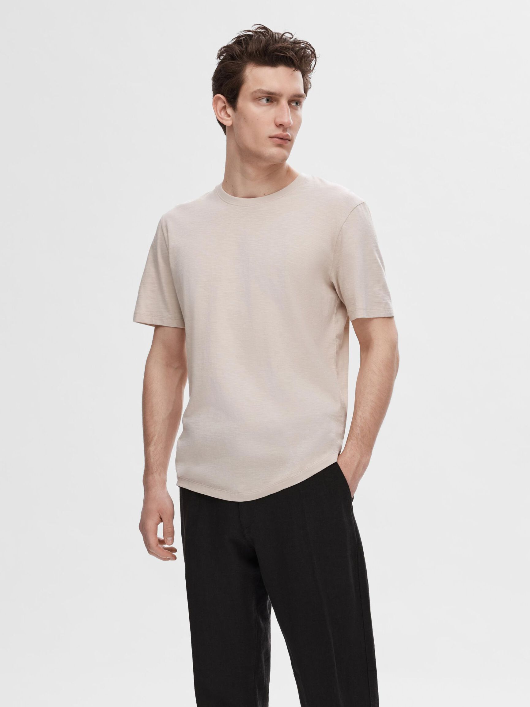 COTTON SLUB T-SHIRT, Oatmeal, highres