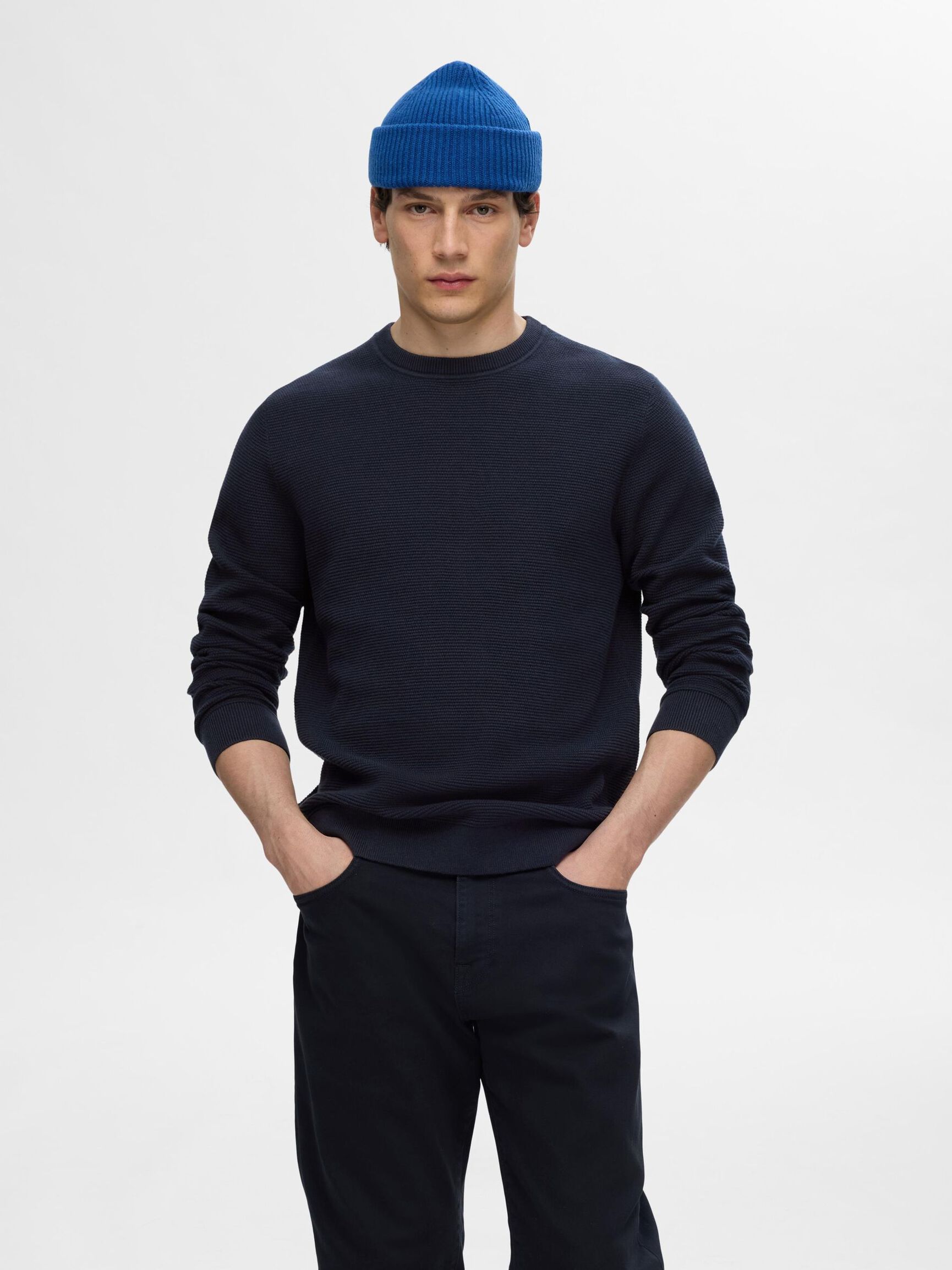 100% COTTON CREWNECK JUMPER, Dark Sapphire, highres