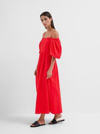 SCHULTERFREIES MAXIKLEID, Flame Scarlet, highres