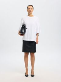 HIGH WAIST  LEATHER SKIRT, Black, highres
