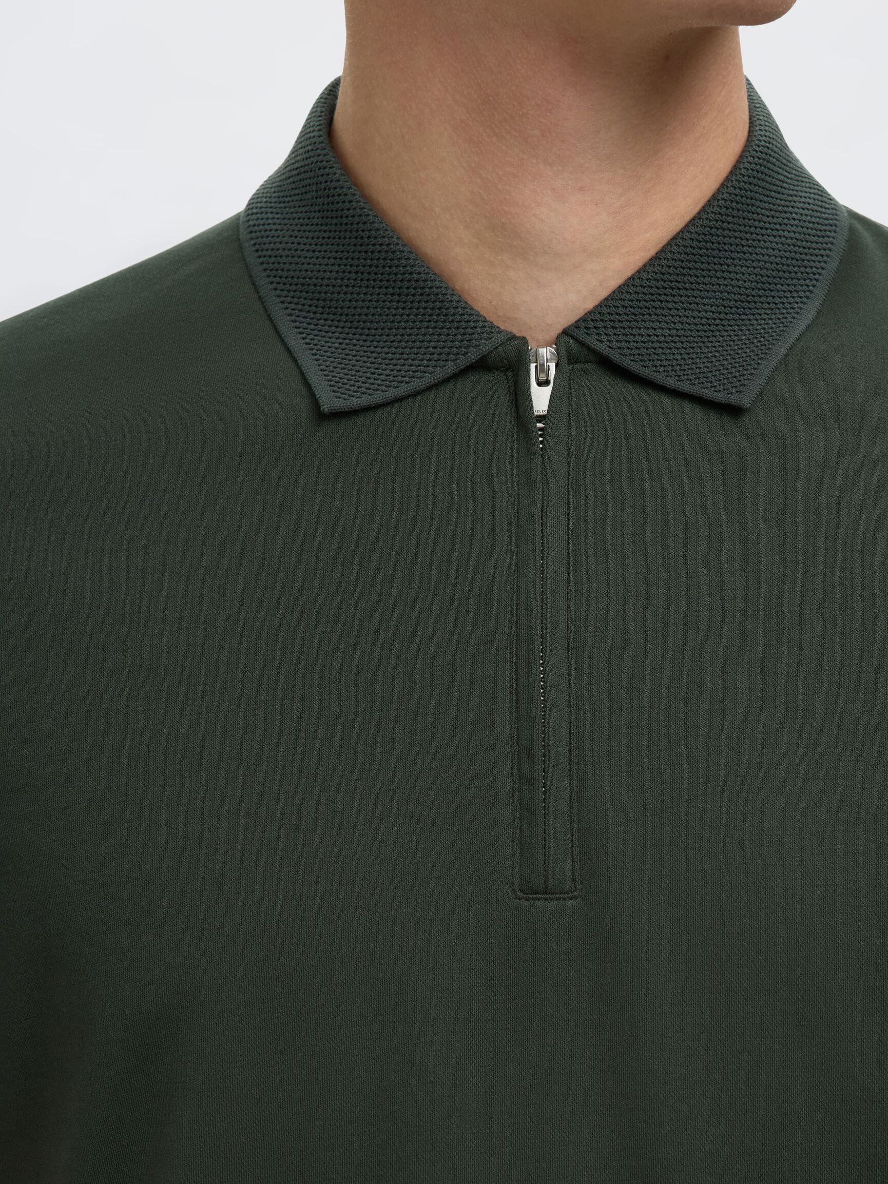 ZIPPER POLO SHIRT, Deep Forest, highres