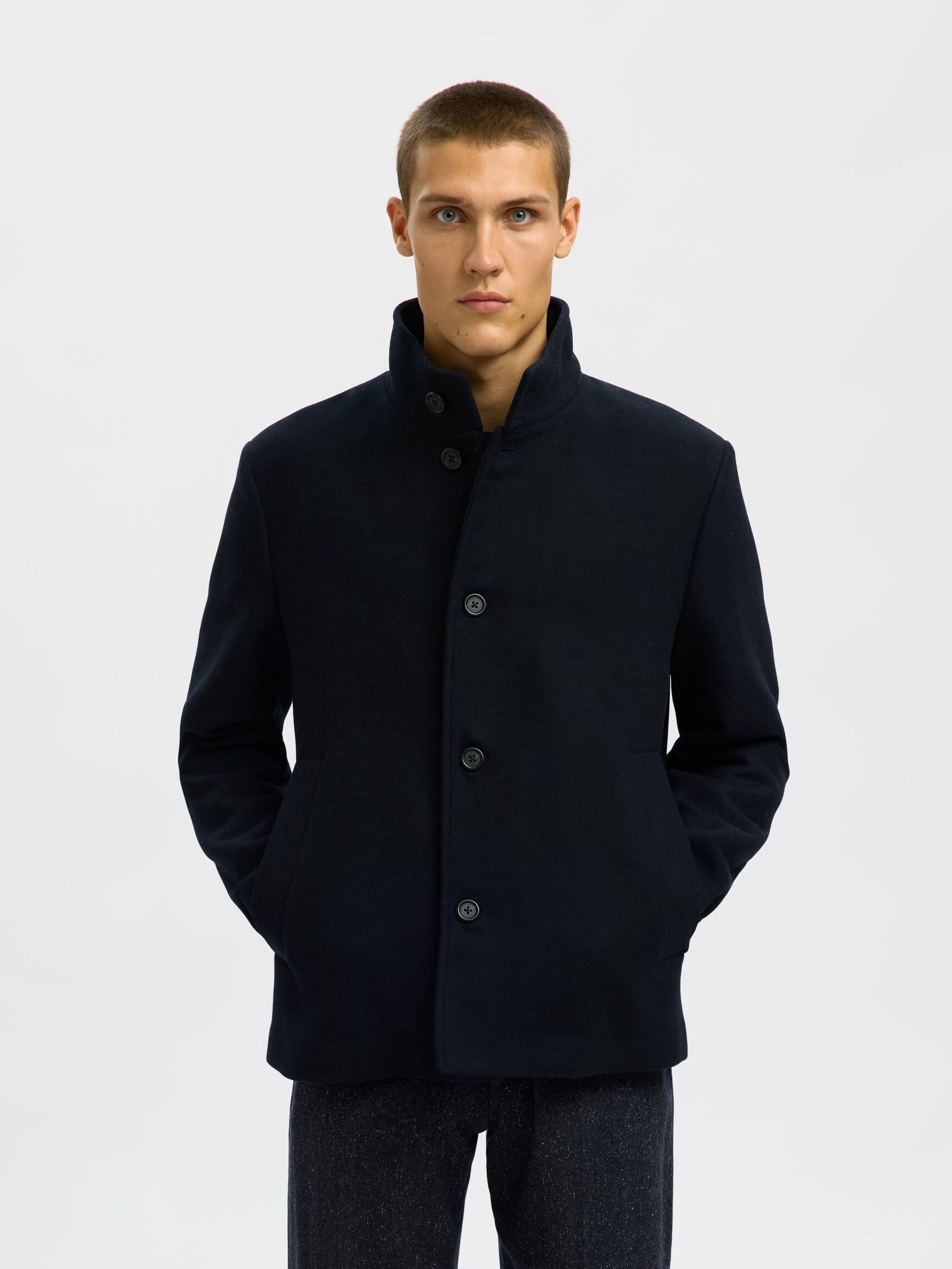 WOOL BLEND JACKET, Black, highres