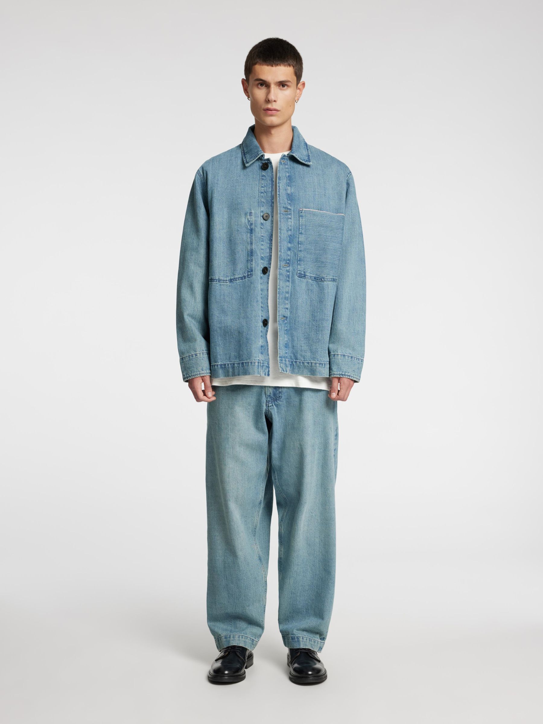 BOXY FIT  DENIM SHIRT, Light Blue, highres