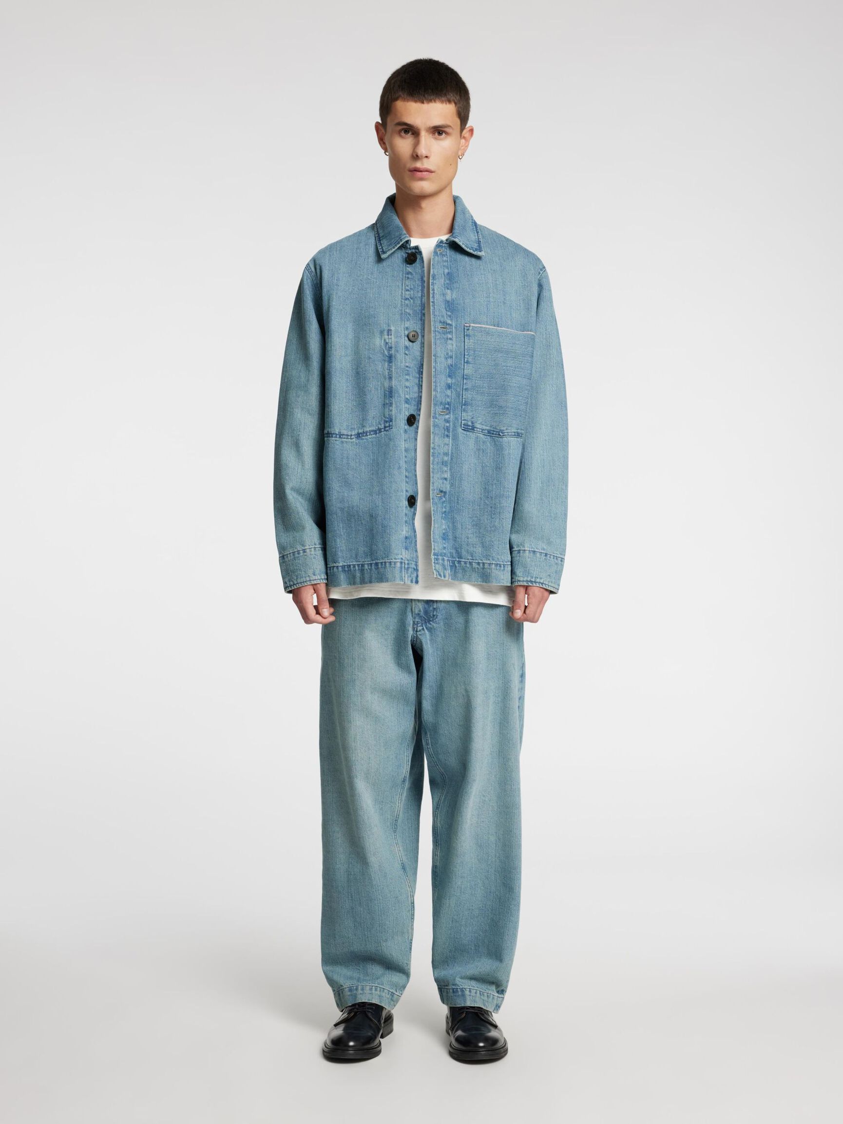 BOXY FIT  DENIM SHIRT, Light Blue, highres