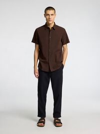 COTTON BLEND SHORT SLEEVED SHIRT, Coffee Bean, highres