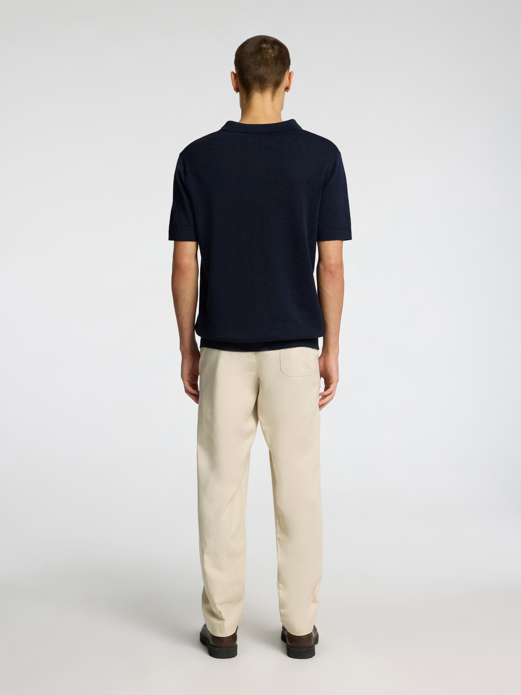 KORTÆRMET STRIKKET POLOSHIRT, Sky Captain, highres