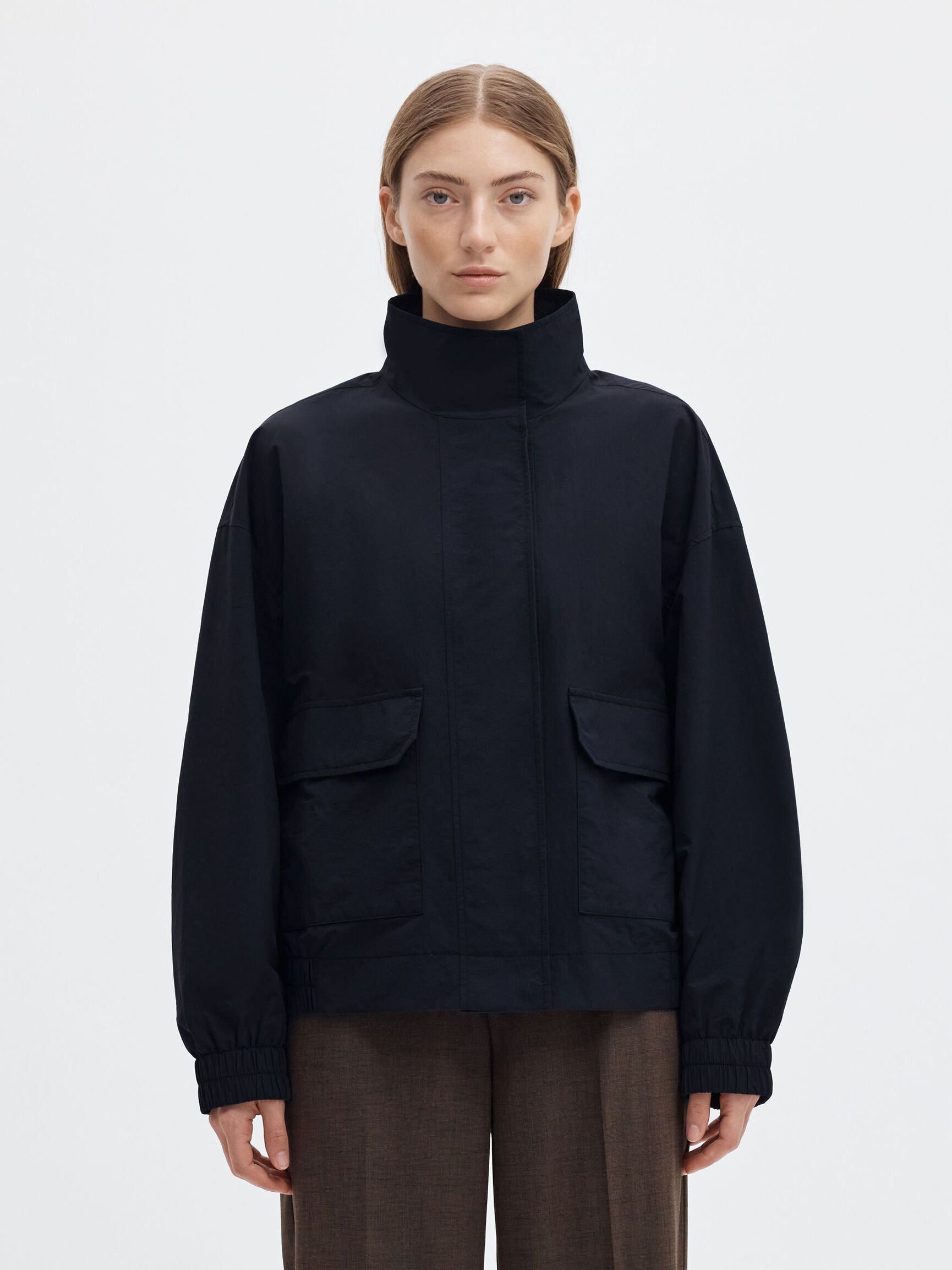 SHORT HIGH NECK JACKET, Dark Sapphire, highres