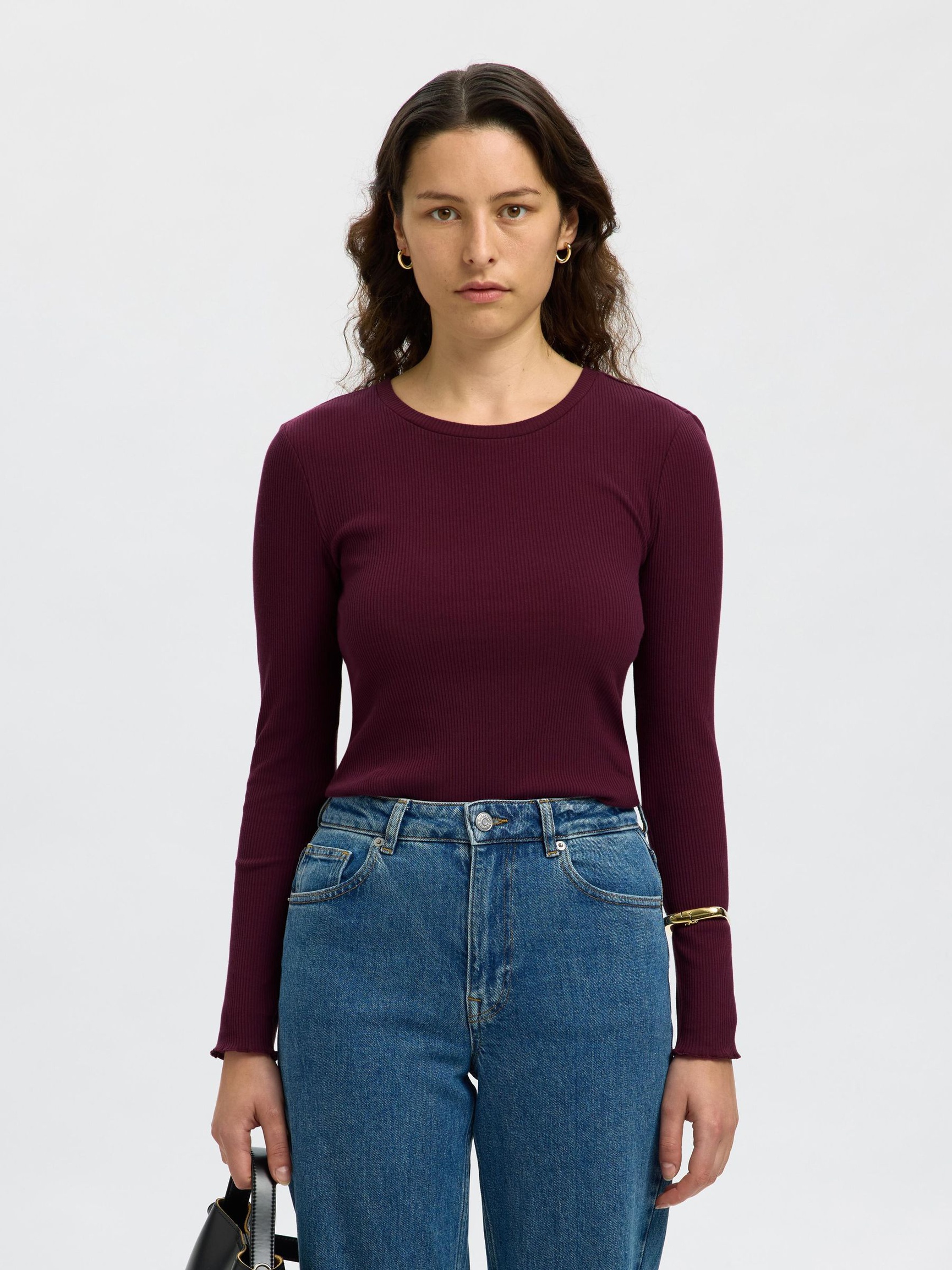 RIBBED LONG SLEEVED TOP, Fig, highres