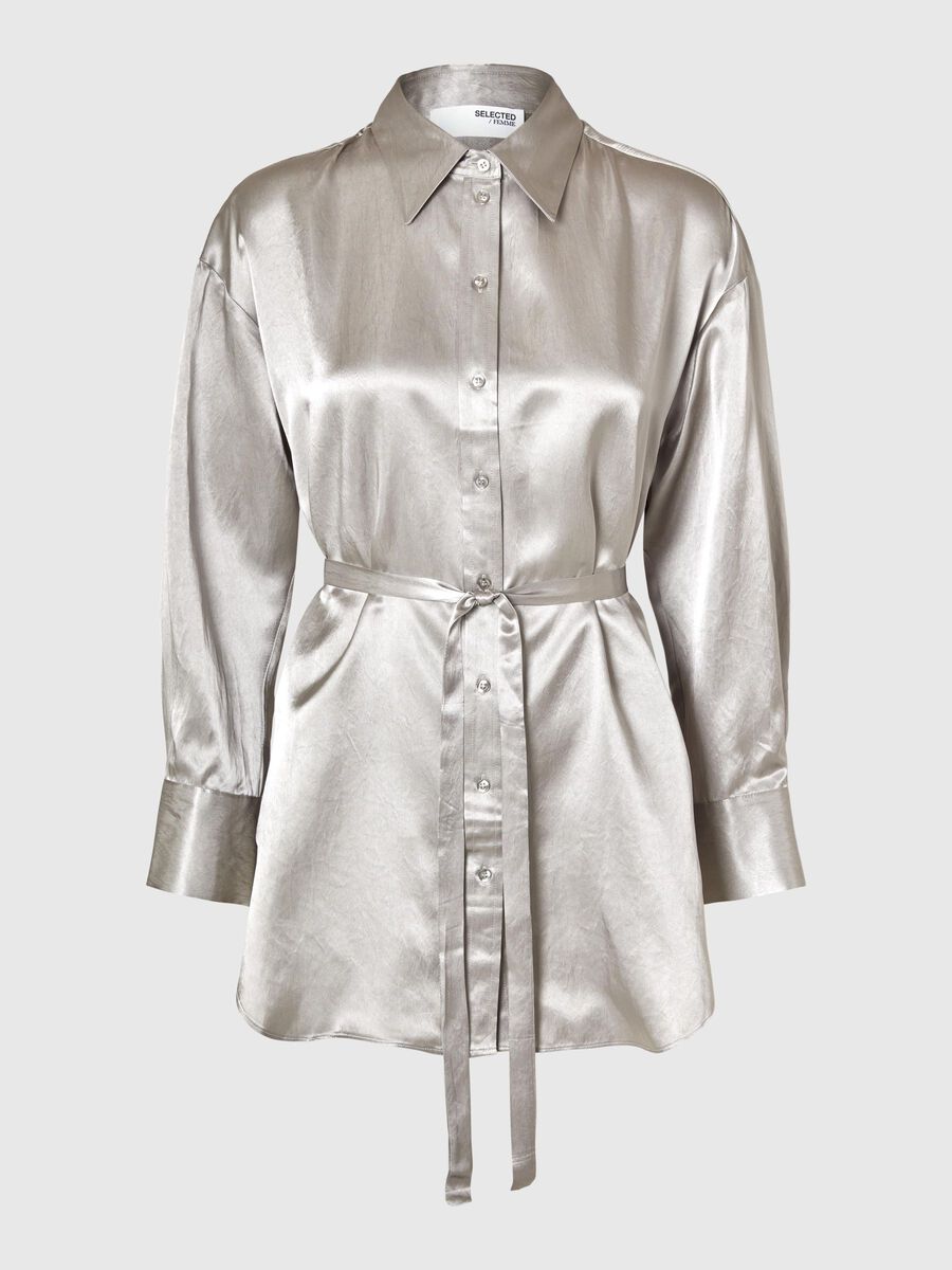 Selected LONG SLEEVED SATIN SHIRT, Dove, highres - 16094995_Dove_001.jpg