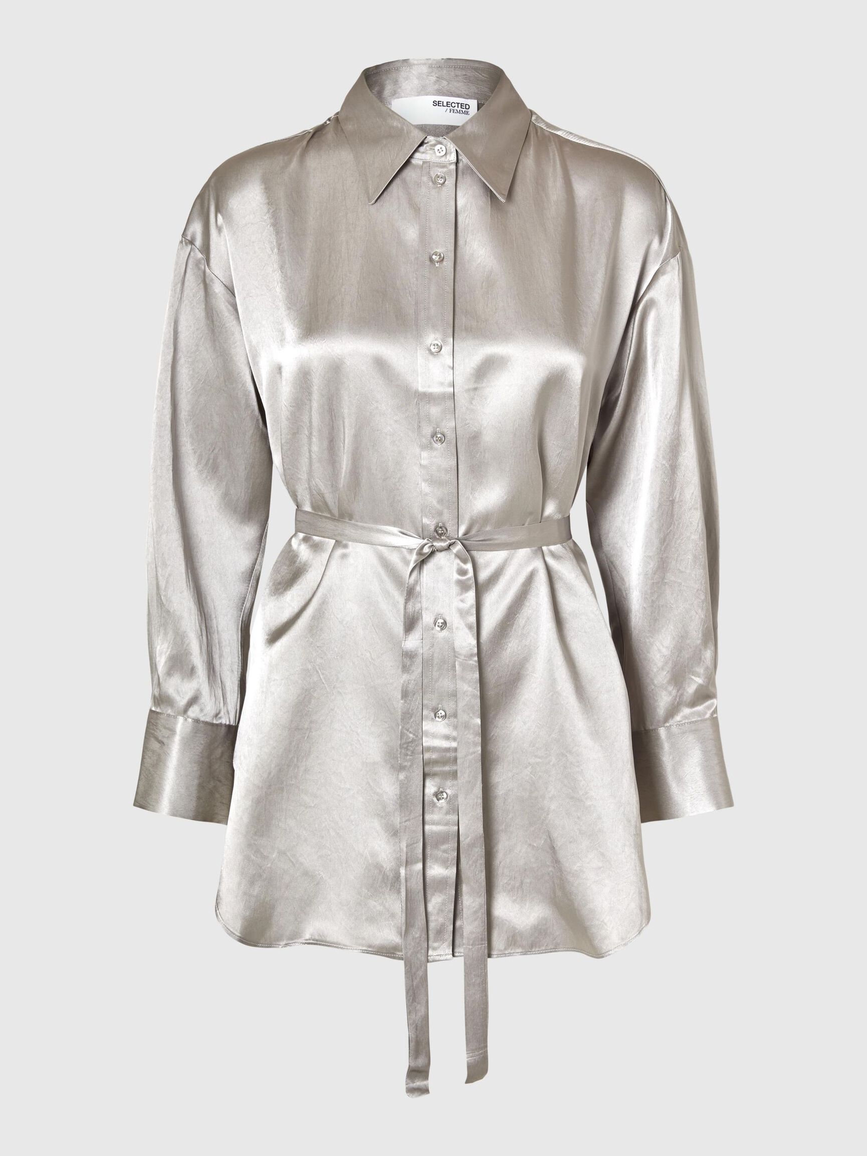 MANCHES LONGUES CHEMISE EN SATIN, Dove, highres